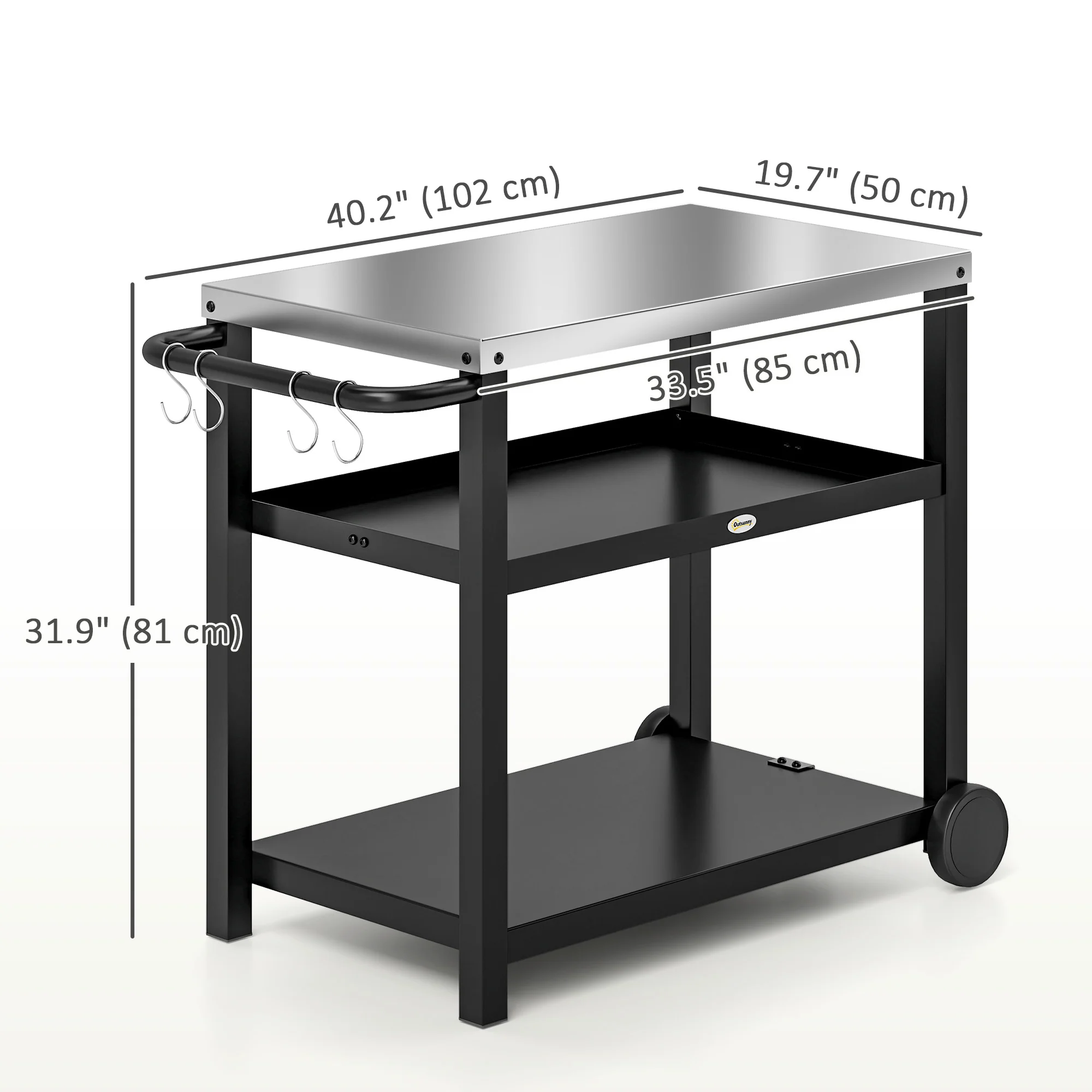 3-Shelf Stainless Steel Grill Cart with Wheels, Charcoal Grey - Image 5