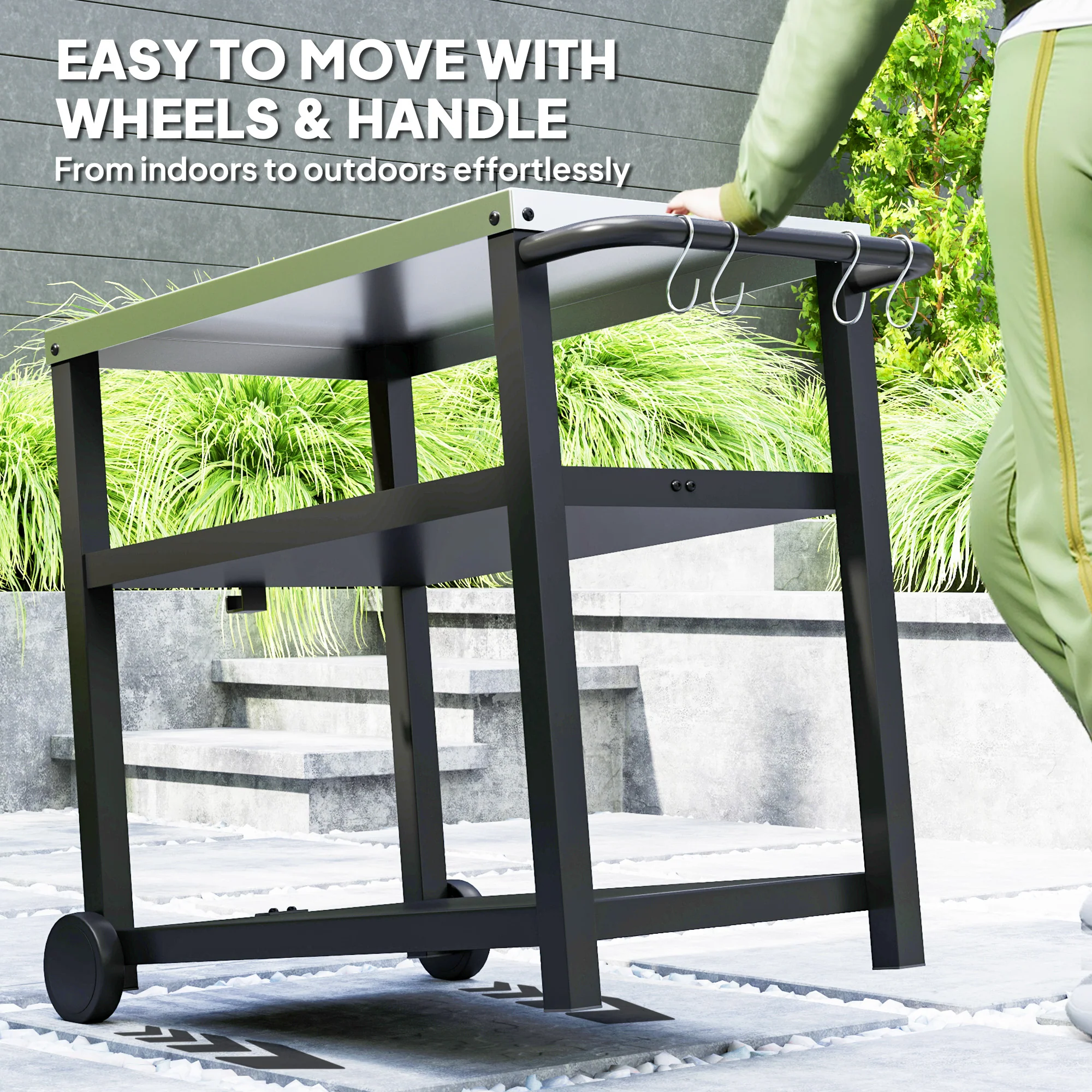 3-Shelf Stainless Steel Grill Cart with Wheels, Charcoal Grey - Image 8