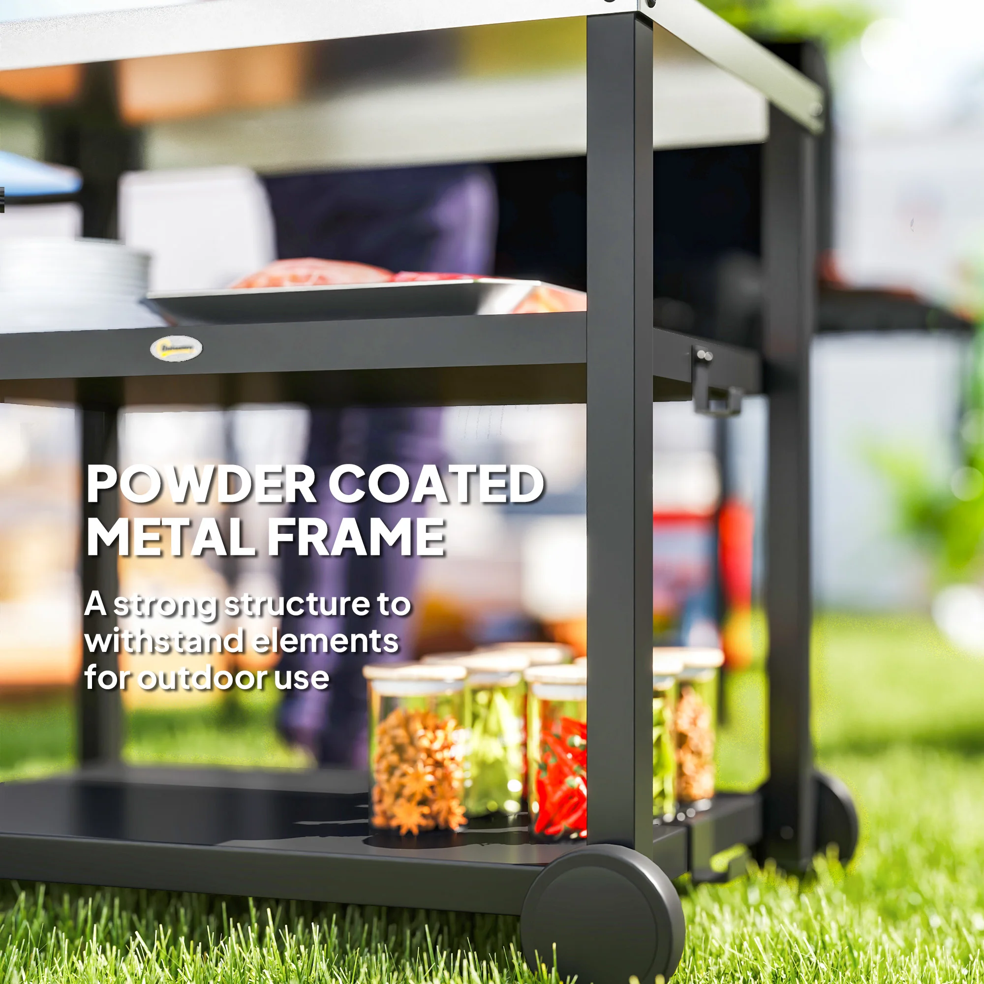 3-Shelf Stainless Steel Grill Cart with Wheels, Charcoal Grey - Image 9