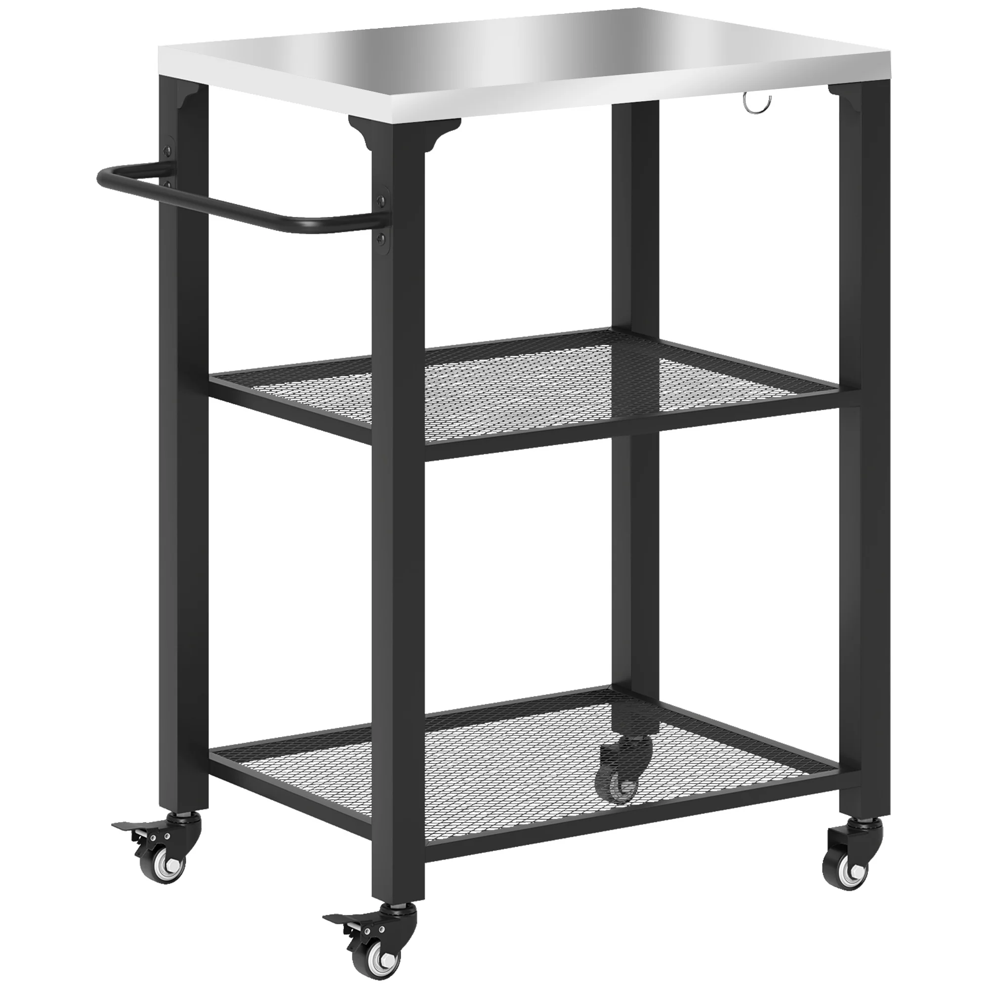 3-Shelf Stainless Steel Pizza Oven Stand with Hooks & 4 Wheels - Image 2