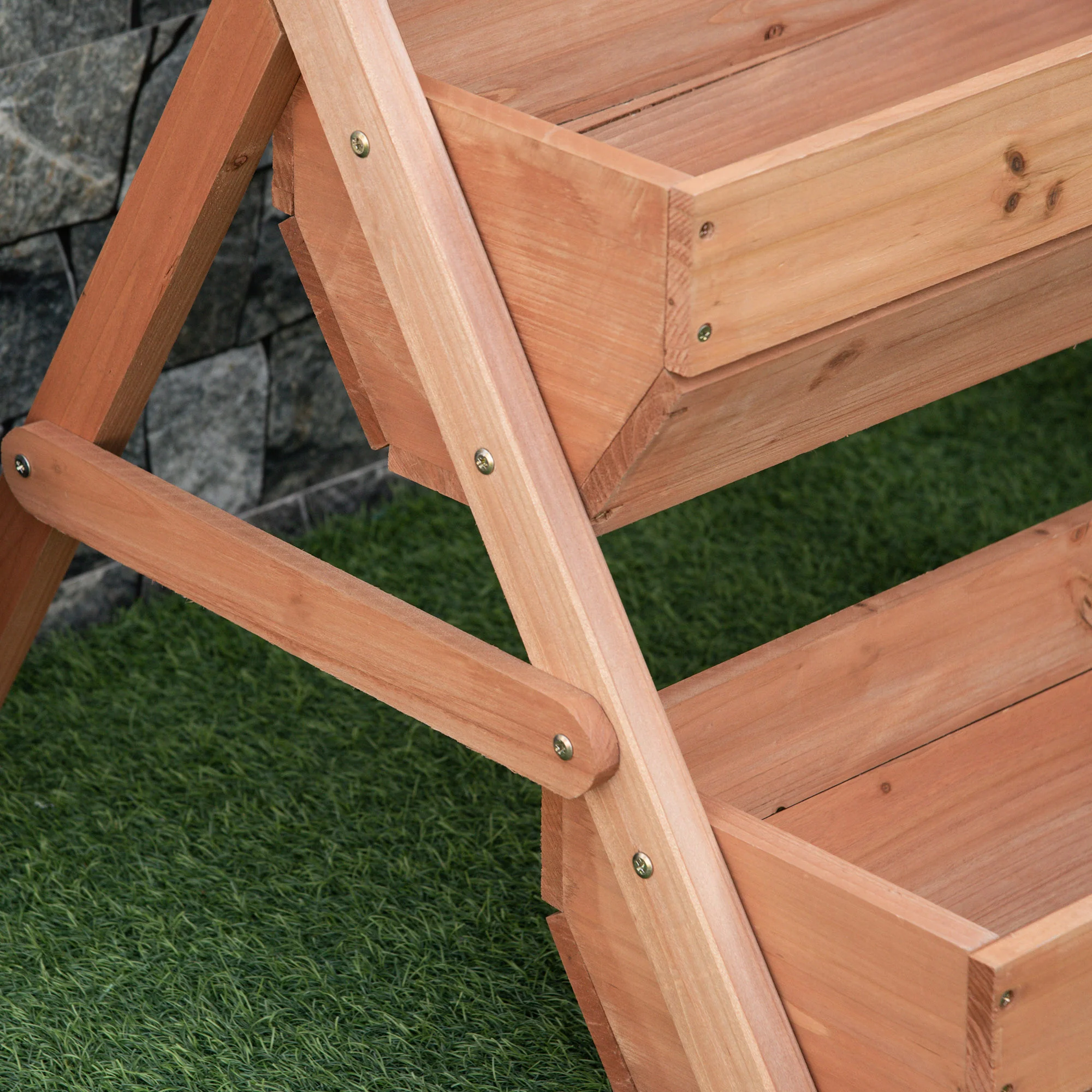 3 Tier 66L Raised Garden Bed Wooden Elevated Planter Box Kit for Flower, Vegetable, Herb, 65 x 75 x 76cm, Brown - Image 10