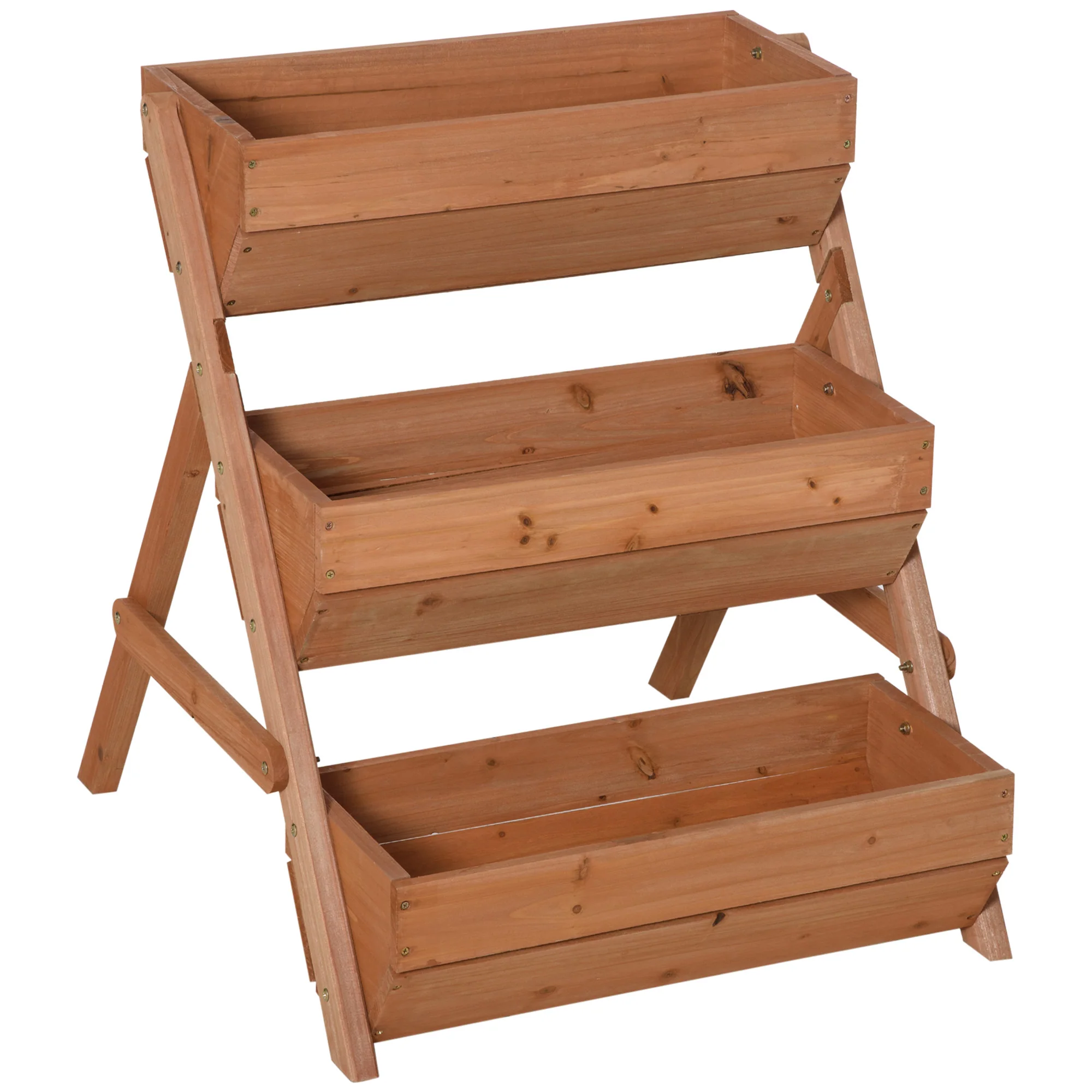 3 Tier 66L Raised Garden Bed Wooden Elevated Planter Box Kit for Flower, Vegetable, Herb, 65 x 75 x 76cm, Brown - Image 12