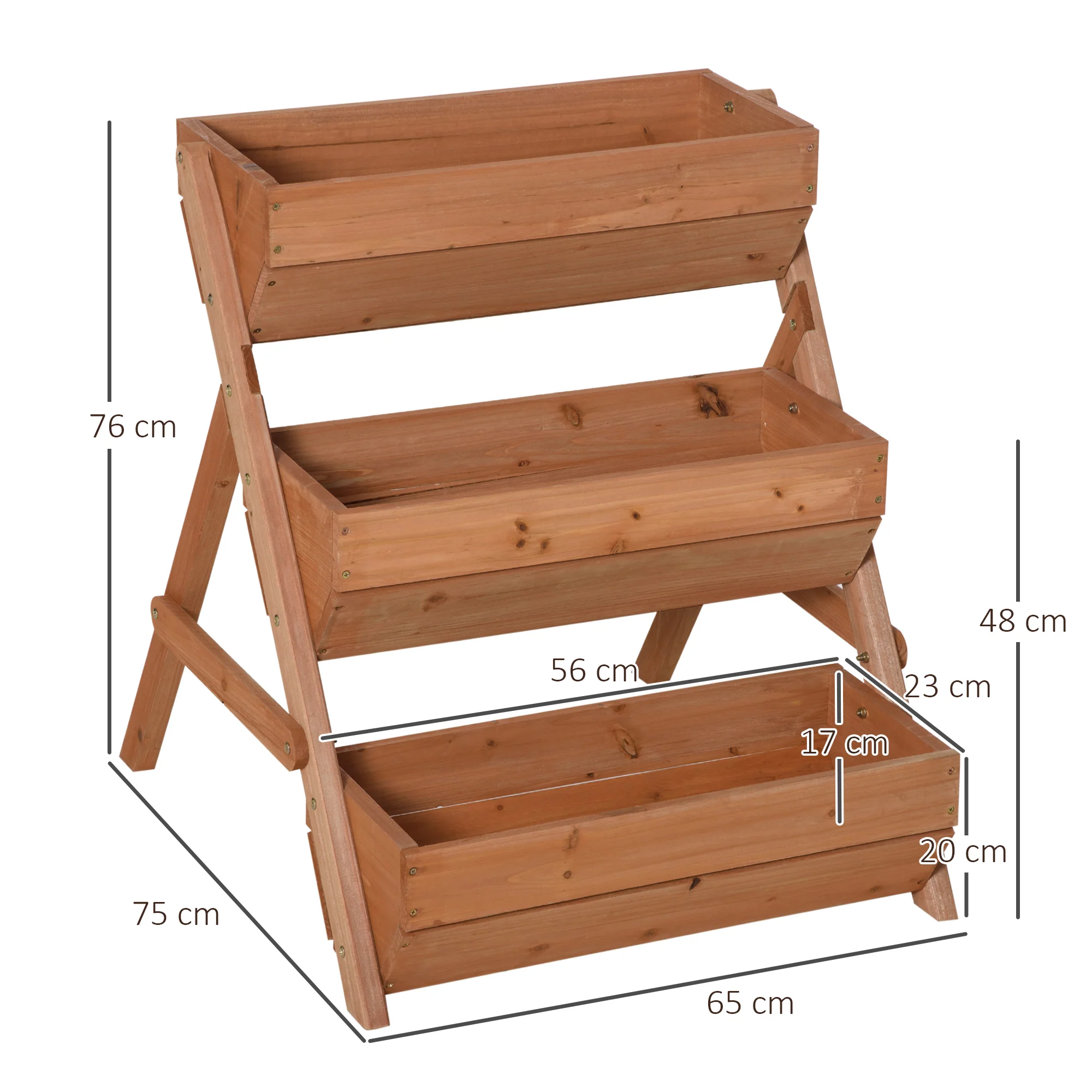 3 Tier 66L Raised Garden Bed Wooden Elevated Planter Box Kit for Flower, Vegetable, Herb, 65 x 75 x 76cm, Brown - Image 5