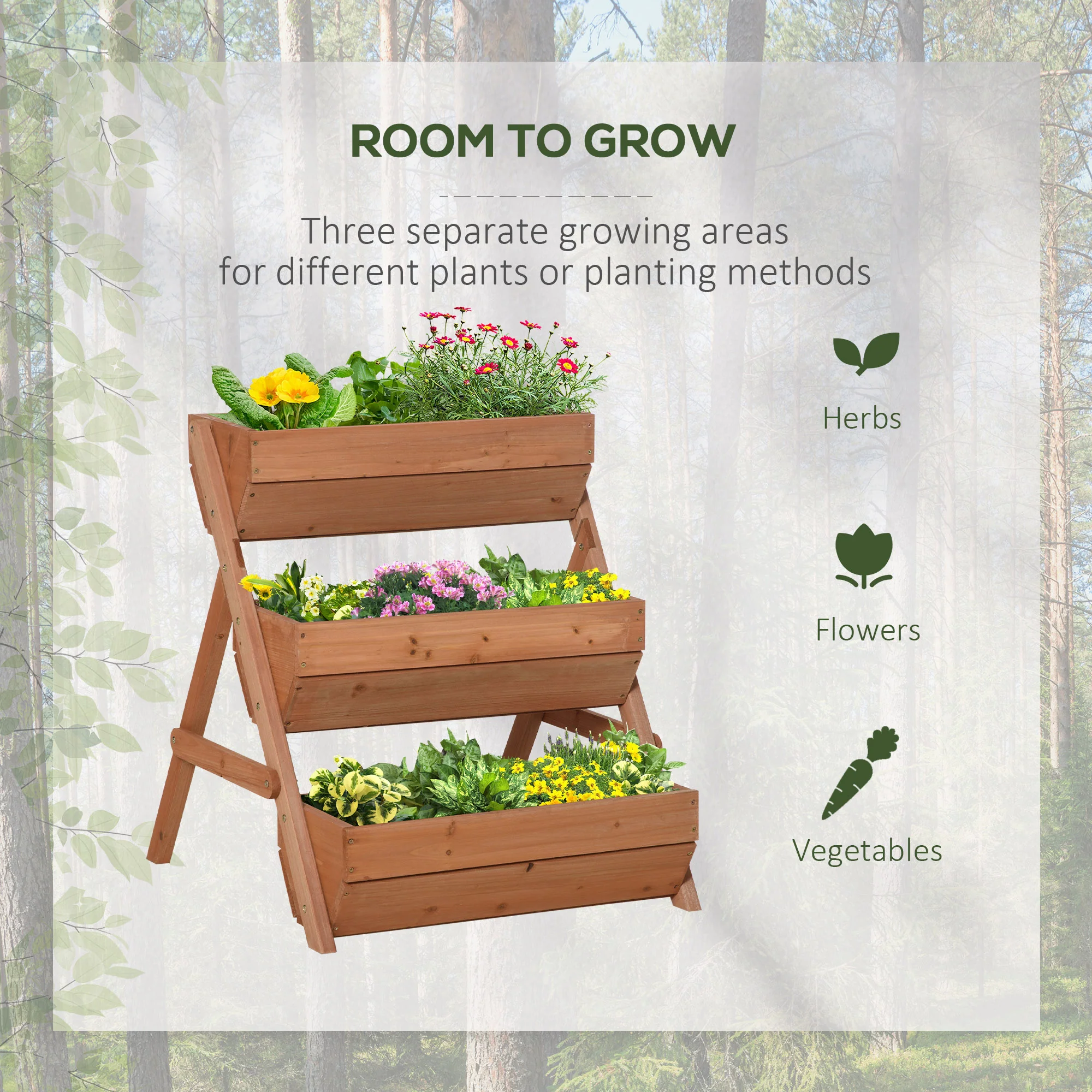 3 Tier 66L Raised Garden Bed Wooden Elevated Planter Box Kit for Flower, Vegetable, Herb, 65 x 75 x 76cm, Brown - Image 6