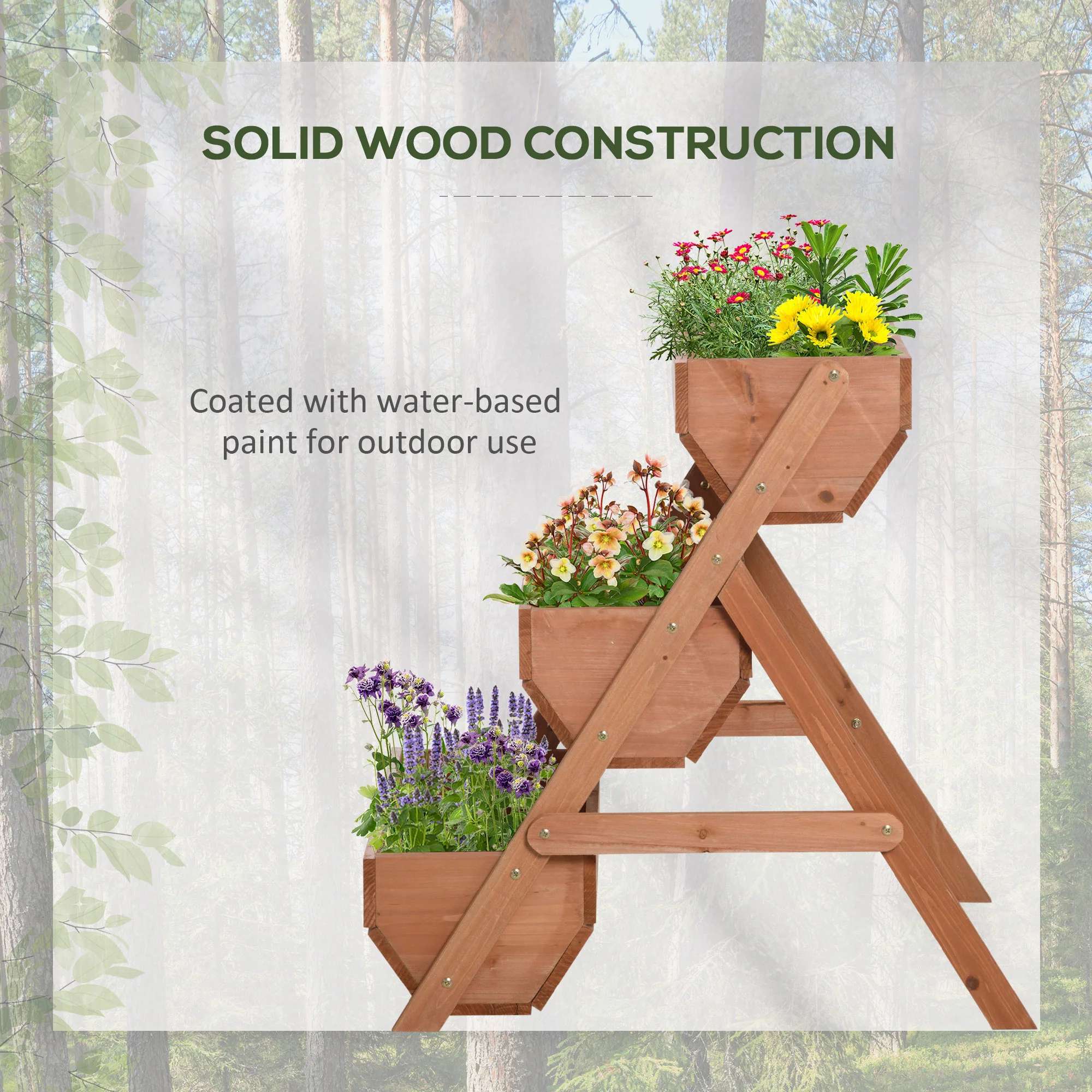3 Tier 66L Raised Garden Bed Wooden Elevated Planter Box Kit for Flower, Vegetable, Herb, 65 x 75 x 76cm, Brown - Image 8