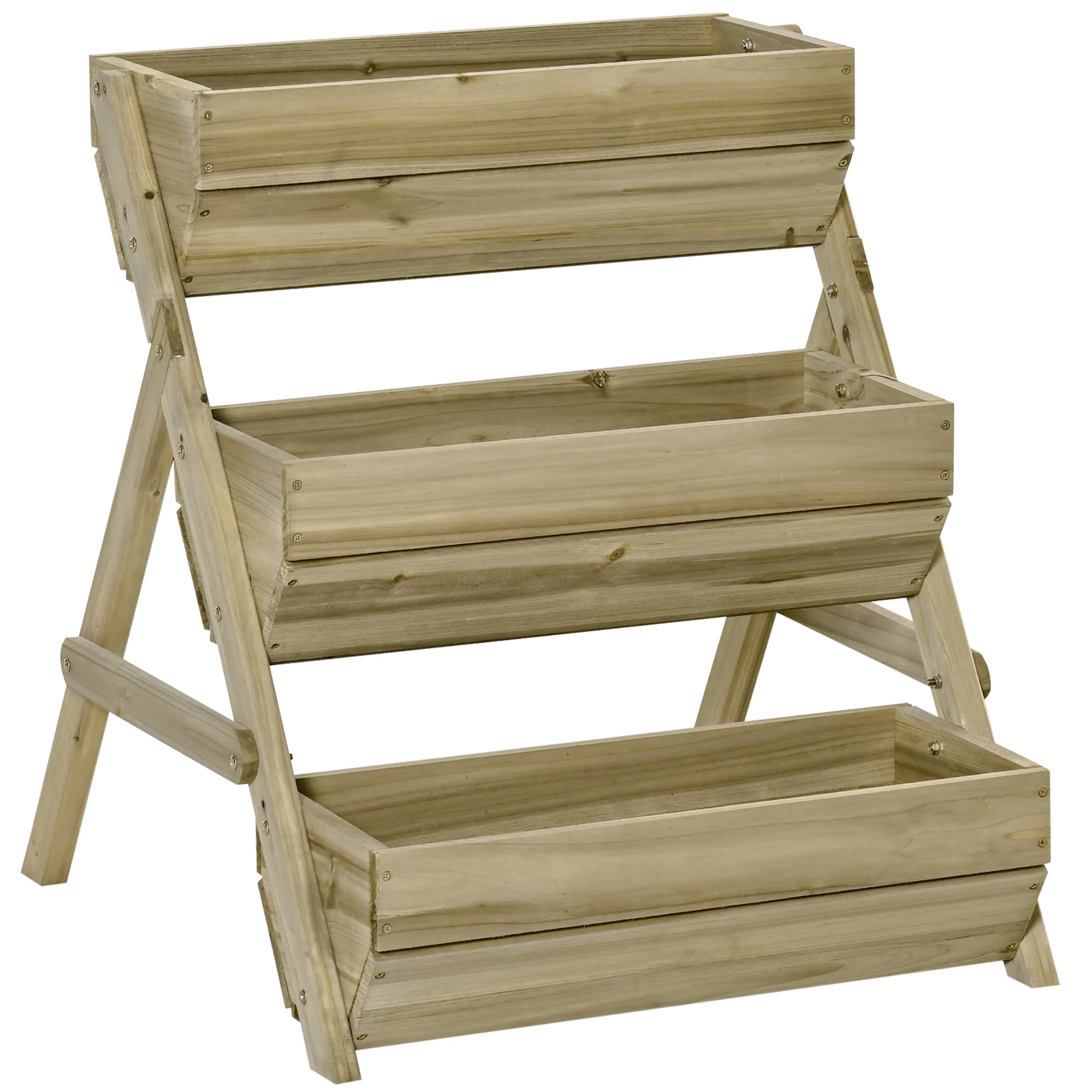 3 Tier 66L Raised Garden Bed Wooden Elevated Planter Box Kit for Flower, Vegetable, Herb, 65 x 75 x 76cm, Green - Image 12