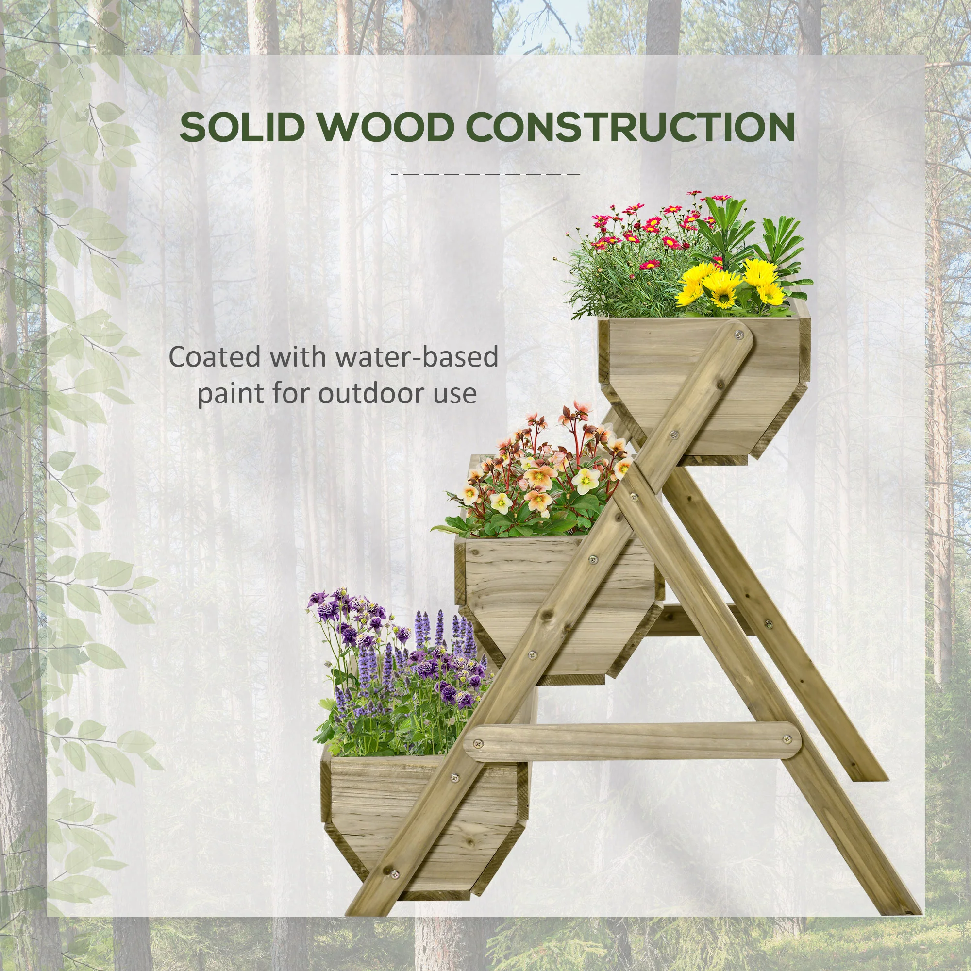 3 Tier 66L Raised Garden Bed Wooden Elevated Planter Box Kit for Flower, Vegetable, Herb, 65 x 75 x 76cm, Green - Image 8