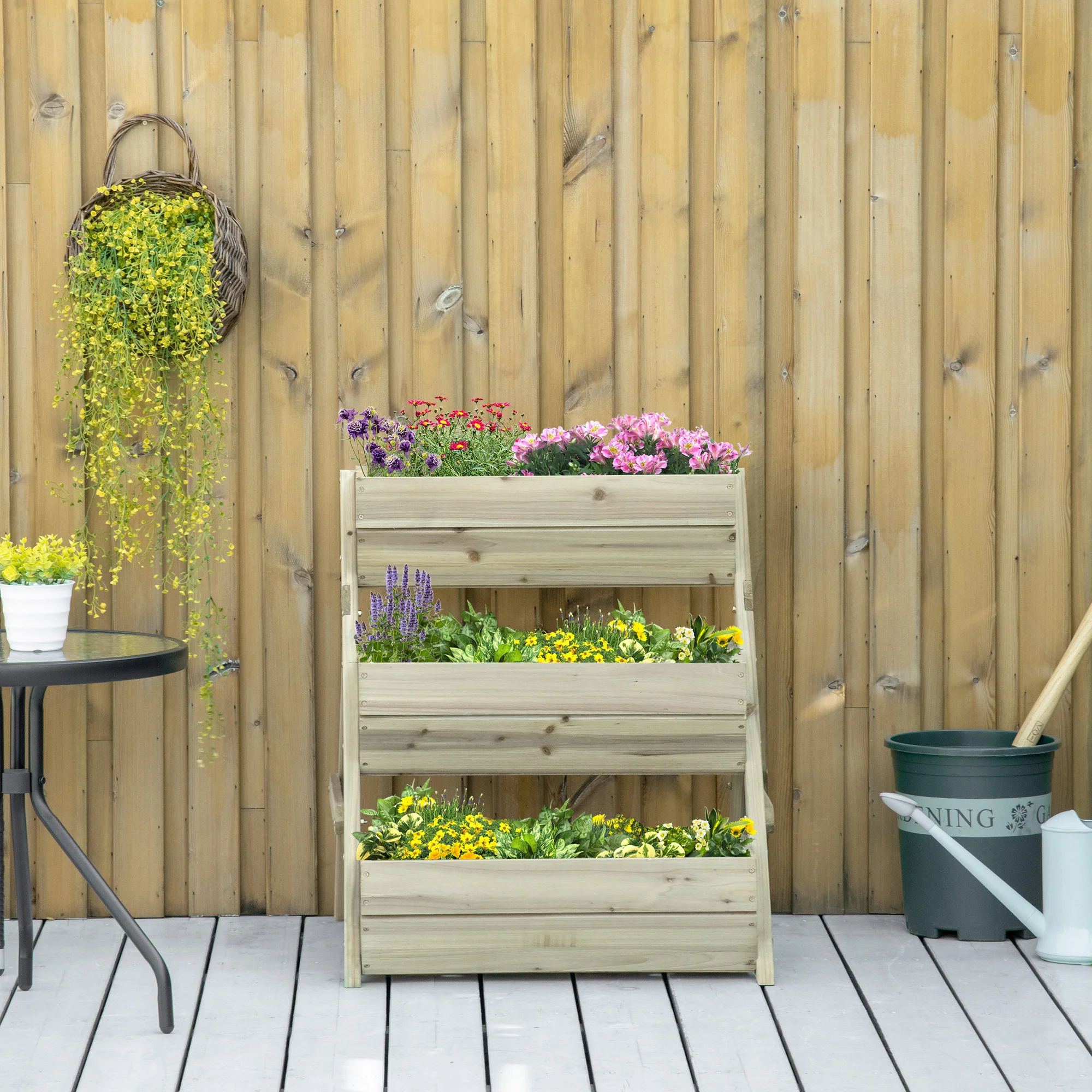 3 Tier 66L Raised Garden Bed Wooden Elevated Planter Box Kit for Flower, Vegetable, Herb, 65 x 75 x 76cm, Green - Image 9