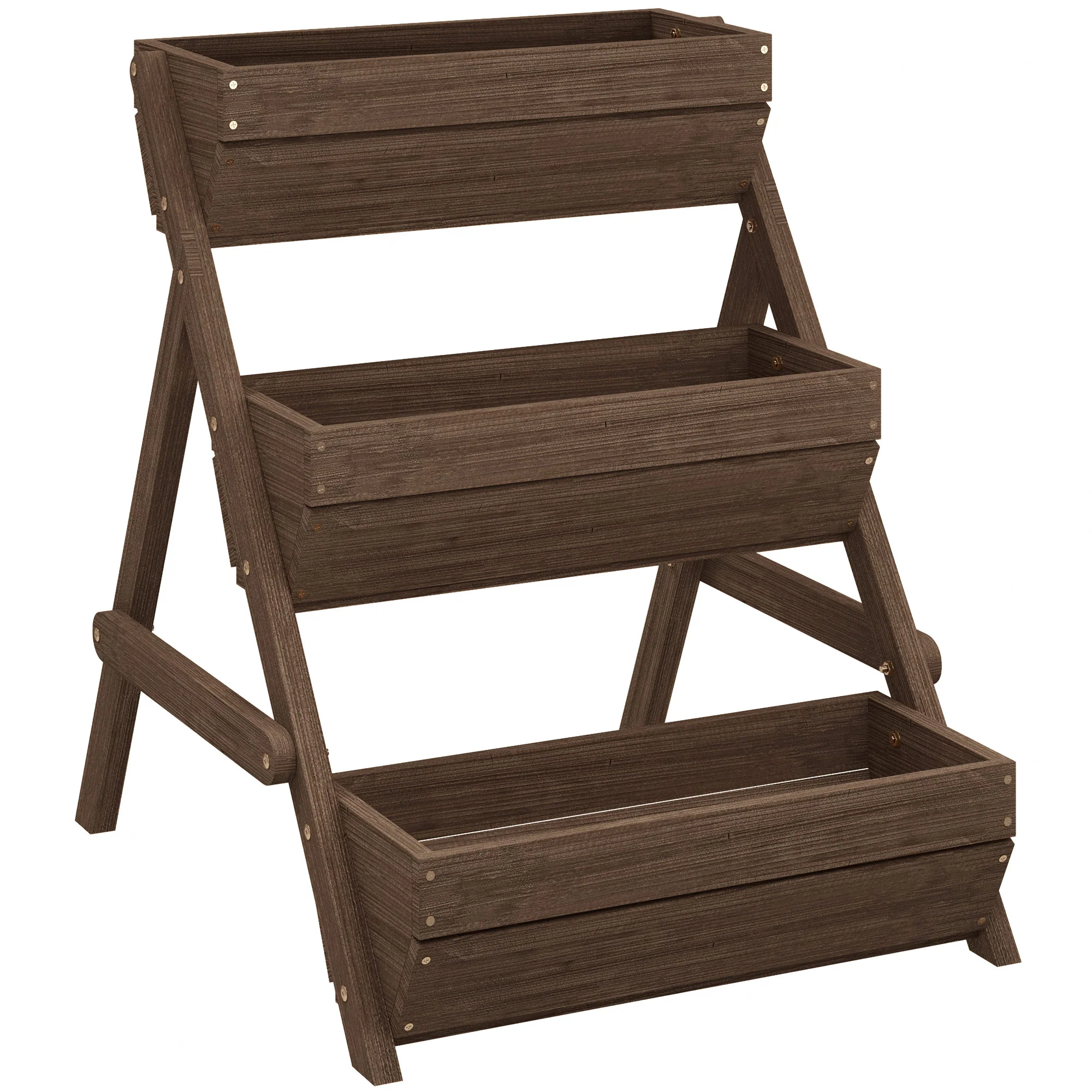 3 Tier 66L Raised Garden Bed Wooden Elevated Planter Box Kit for Flower, Vegetable, Herb, 65 x 75 x 76cm, Tan - Image 12