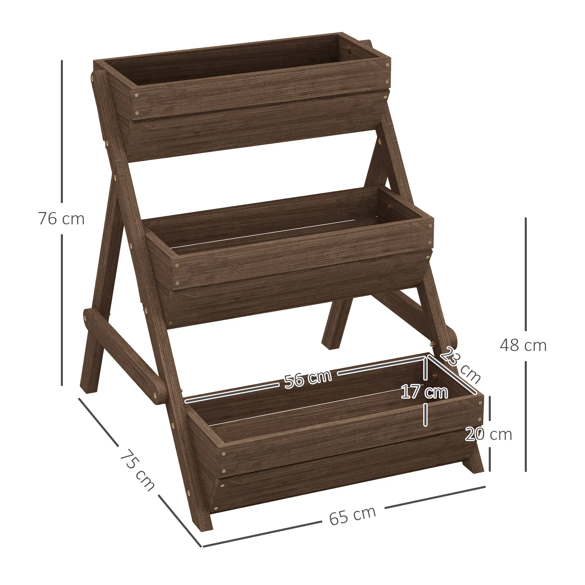 3 Tier 66L Raised Garden Bed Wooden Elevated Planter Box Kit for Flower, Vegetable, Herb, 65 x 75 x 76cm, Tan - Image 5