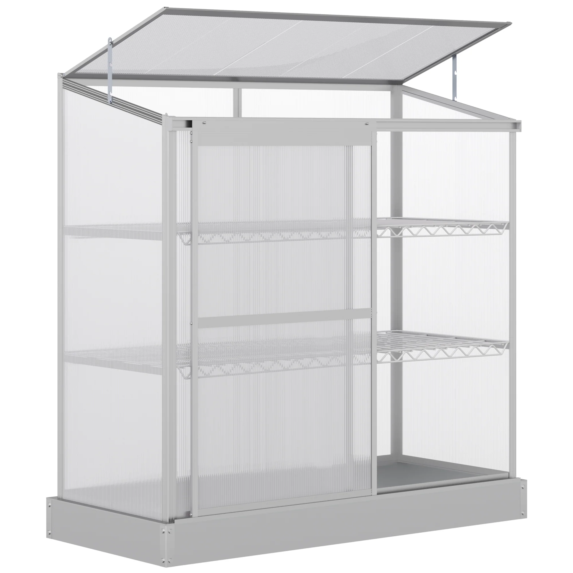 3 Tier Cold Frame Polycarbonate Greenhouse w/ Sliding Door & Openable Roof, 131 x 58 x 140cm - Image 2