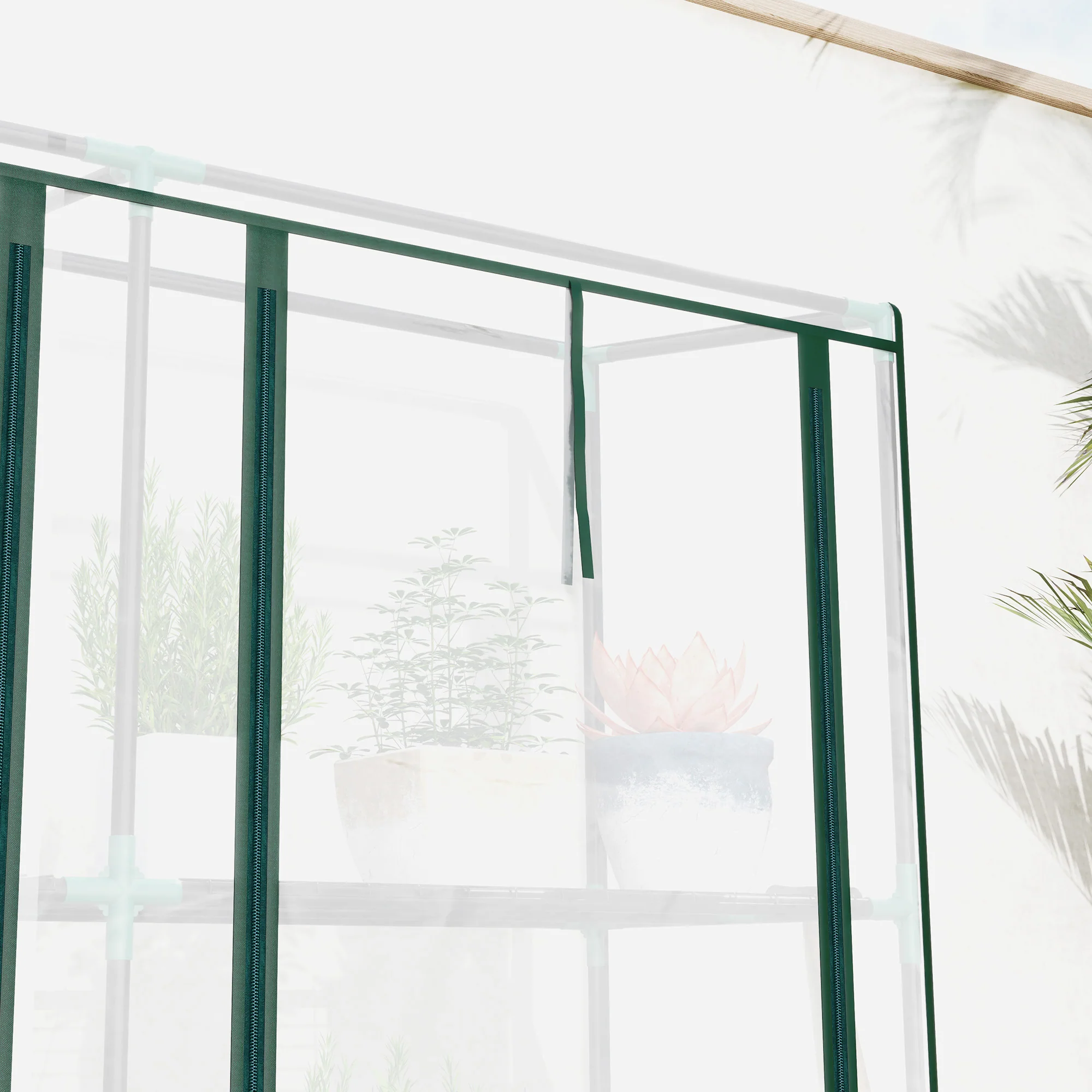 3 Tier Lean-to Mini Greenhouse w/ Reinforced PE Cover & 3 Roll-Up Doors, 151x215x46cm, Clear - Image 10