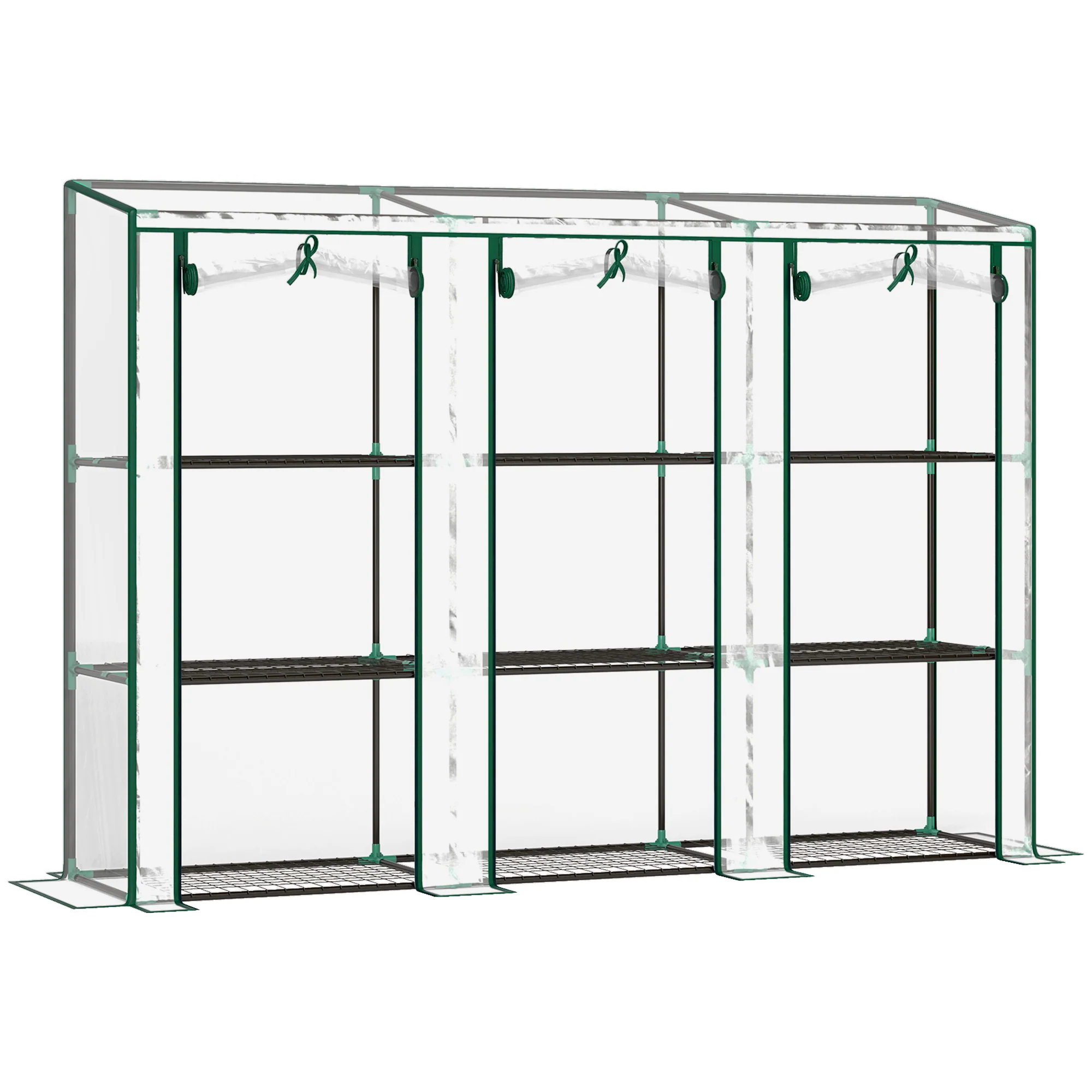 3 Tier Lean-to Mini Greenhouse w/ Reinforced PE Cover & 3 Roll-Up Doors, 151x215x46cm, Clear - Image 2