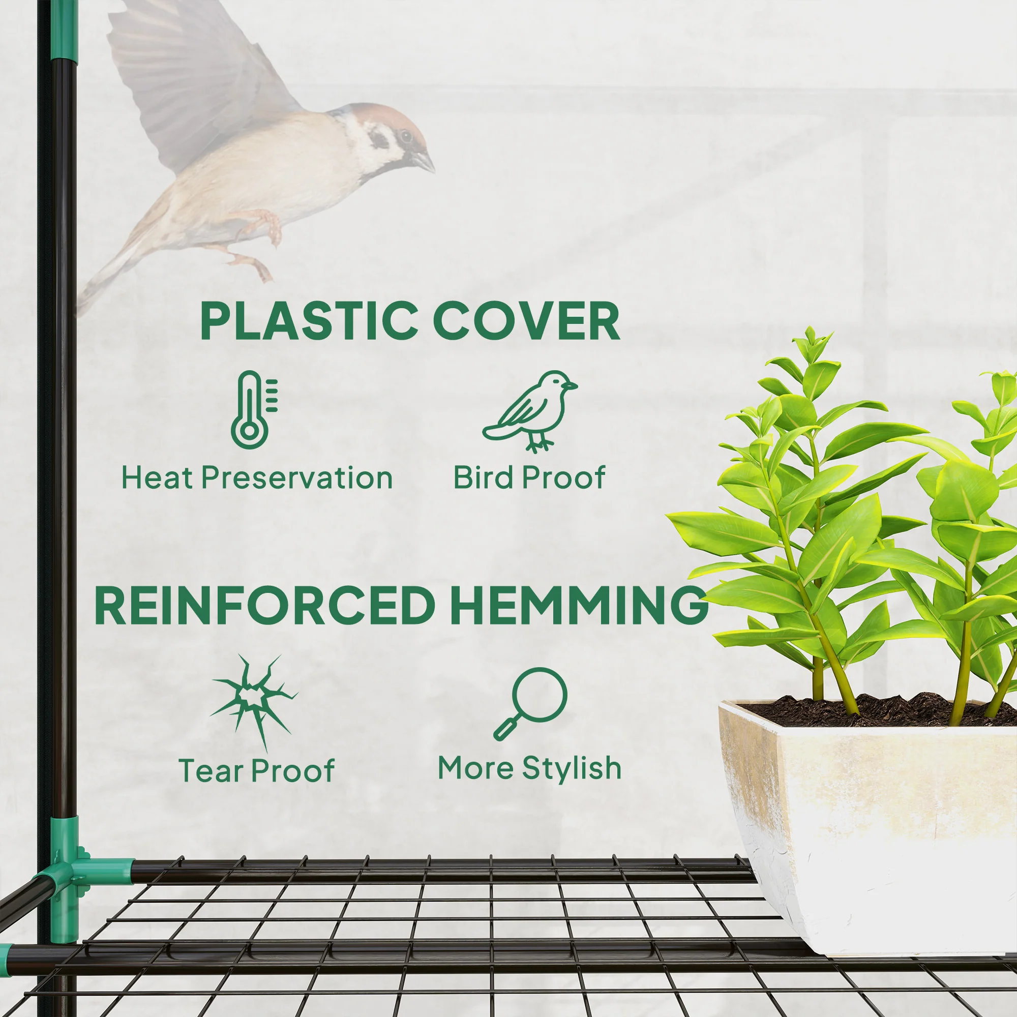 3 Tier Lean-to Mini Greenhouse w/ Reinforced PE Cover & 3 Roll-Up Doors, 151x215x46cm, Clear - Image 6