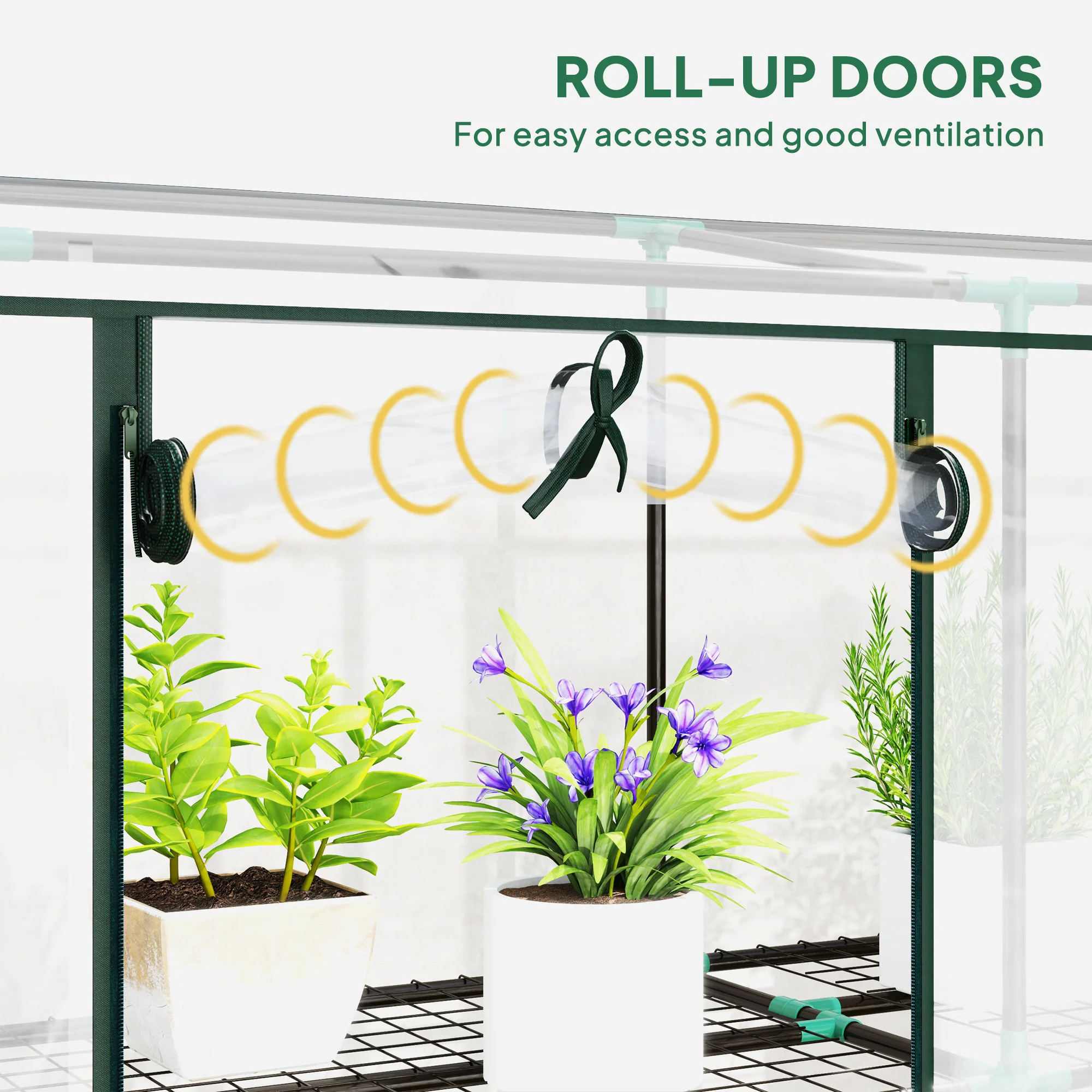 3 Tier Lean-to Mini Greenhouse w/ Reinforced PE Cover & 3 Roll-Up Doors, 151x215x46cm, Clear - Image 8