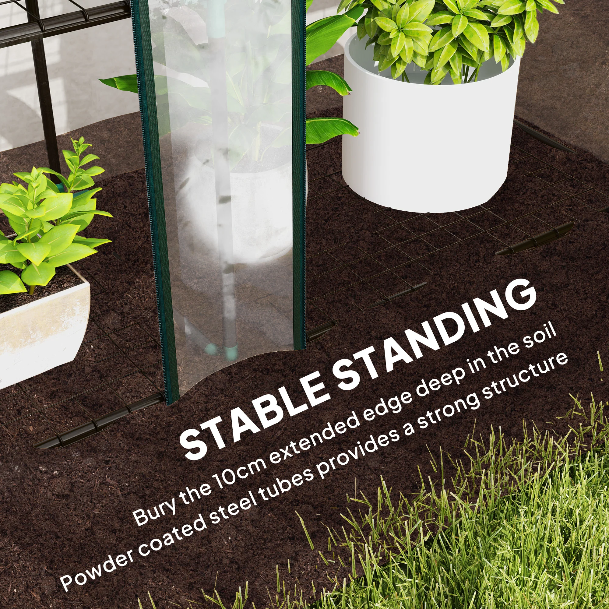 3 Tier Lean-to Mini Greenhouse w/ Reinforced PE Cover & 3 Roll-Up Doors, 151x215x46cm, Clear - Image 9