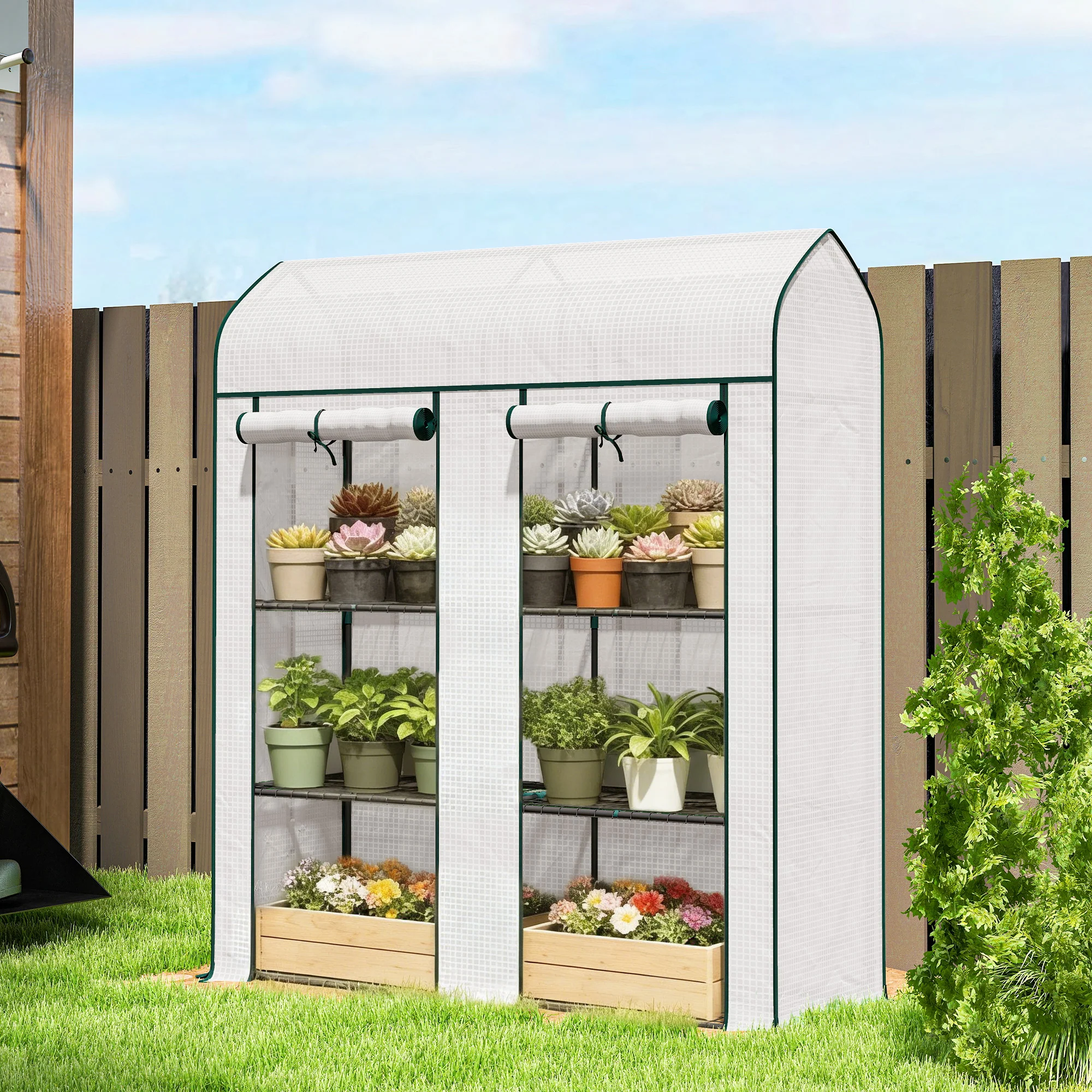 3-Tier Mini Greenhouse, 56.3" x 18.1" x 65", White - Image 3