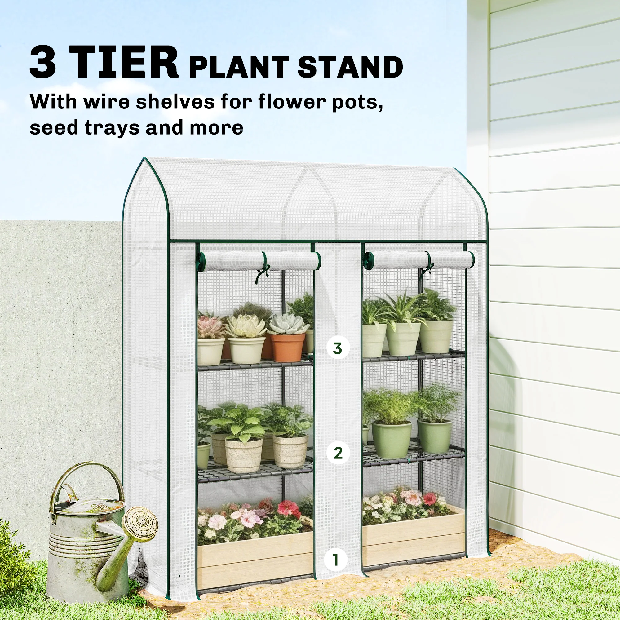 3-Tier Mini Greenhouse, 56.3" x 18.1" x 65", White - Image 6