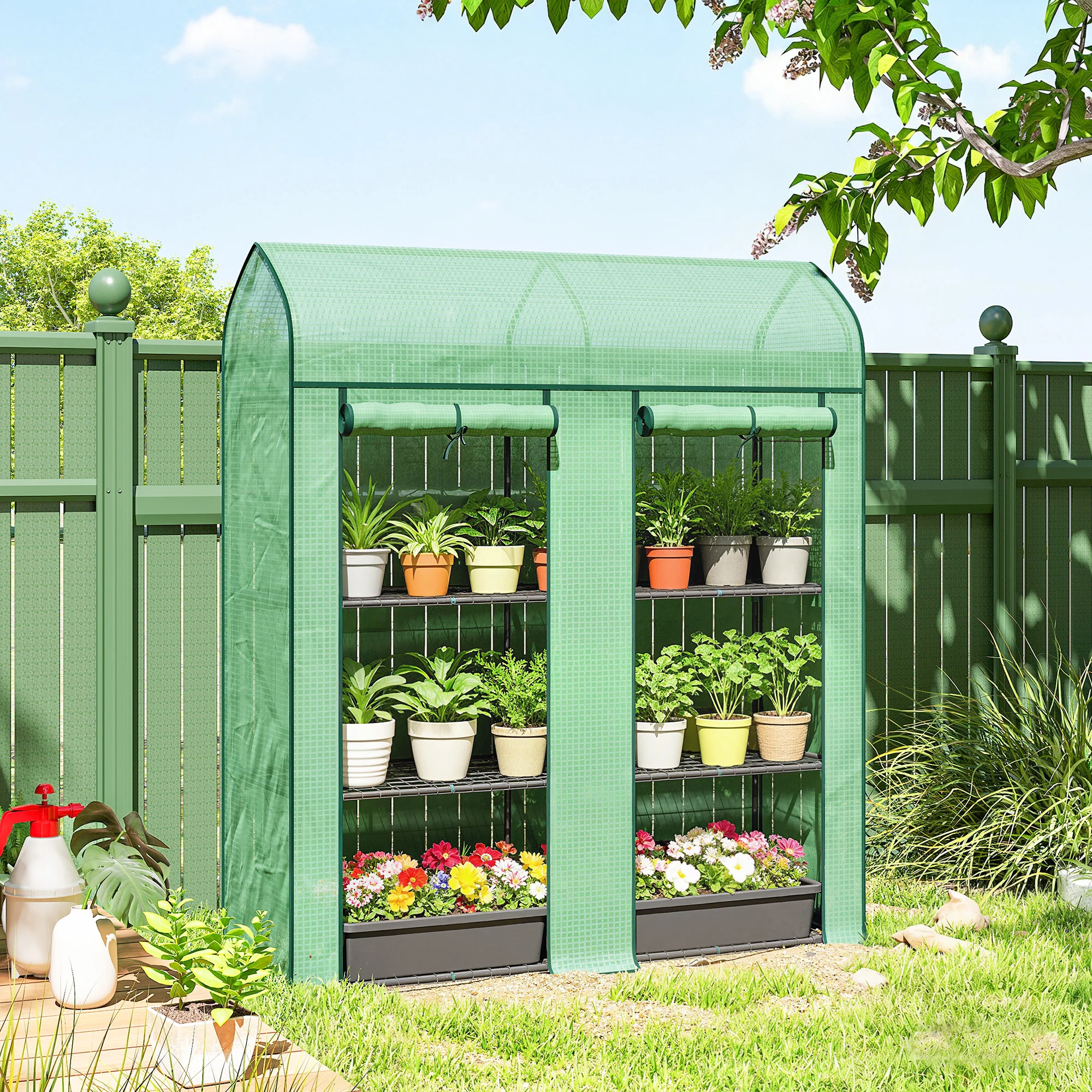 3-Tier Mini Greenhouse, 56.3" x 18.1" x 65", Green - Image 4