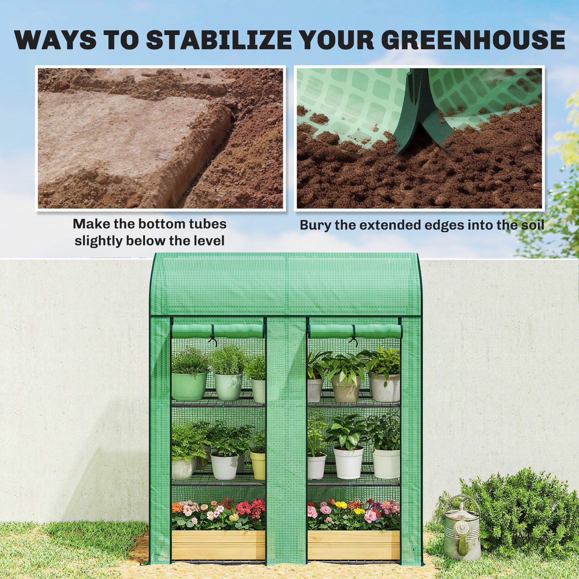 3-Tier Mini Greenhouse, 56.3" x 18.1" x 65", Green - Image 9