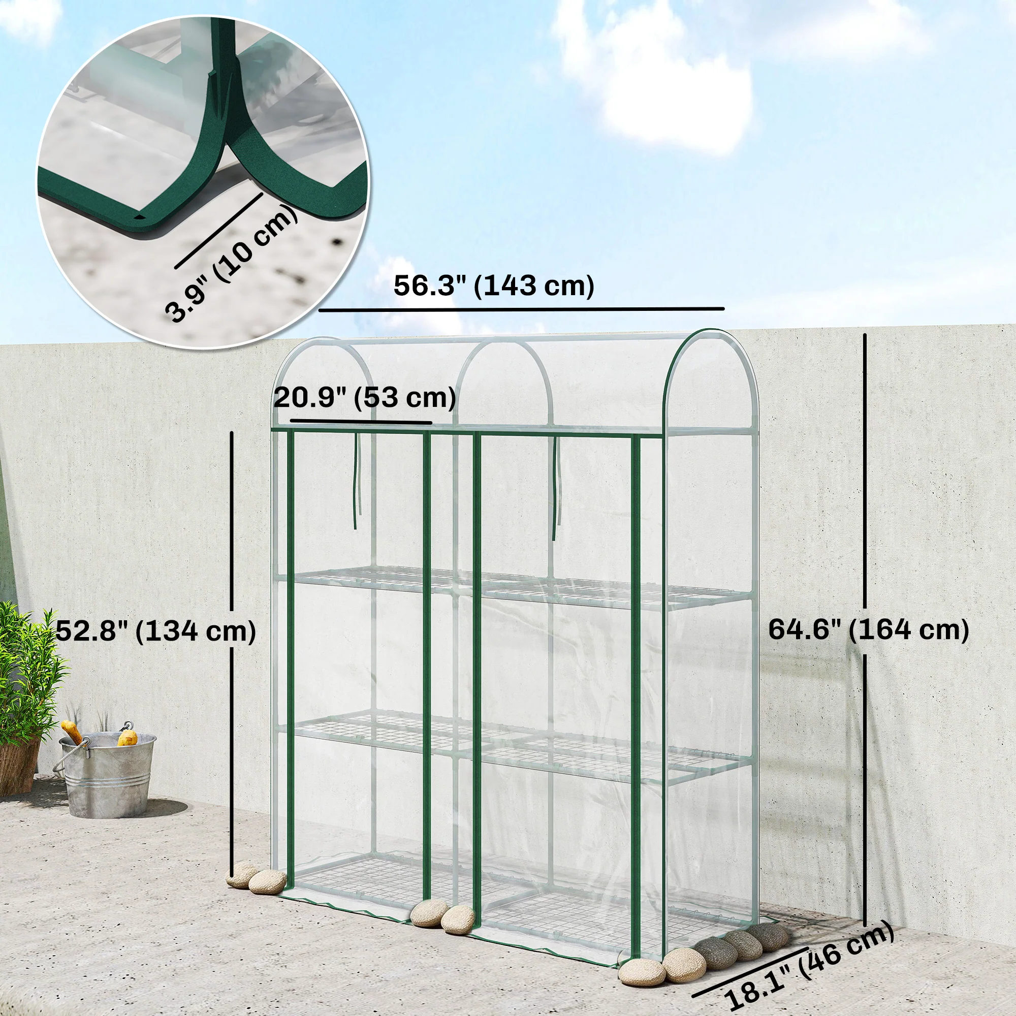 3 Tier Mini Greenhouse with 2 Roll-up Doors, 56.3" x 18.1" x 64.6" - Image 5