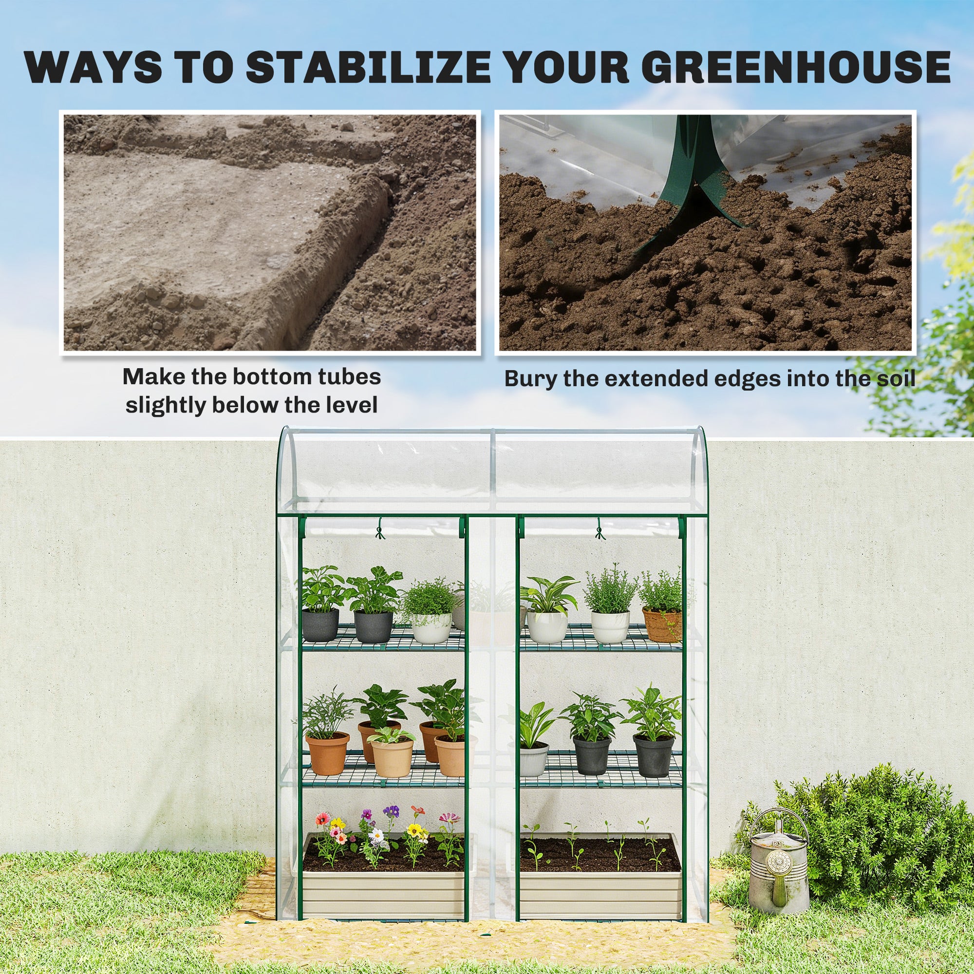 3 Tier Mini Greenhouse with 2 Roll-up Doors, 56.3" x 18.1" x 64.6" - Image 8