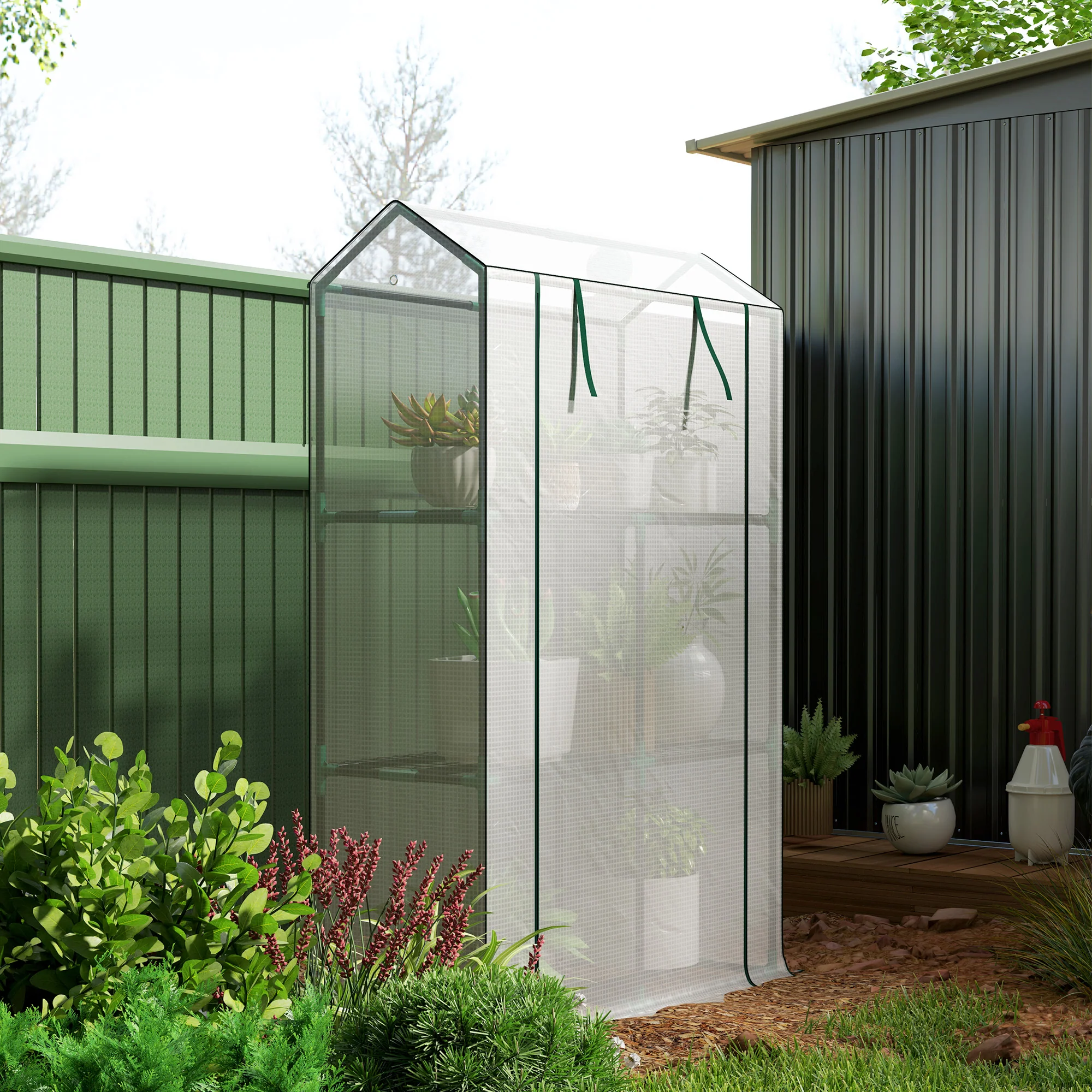 3 Tier Mini Greenhouse with Reinforced PE Cover & Roll-Up Door, 100 x 40x 150cm, White - Image 11