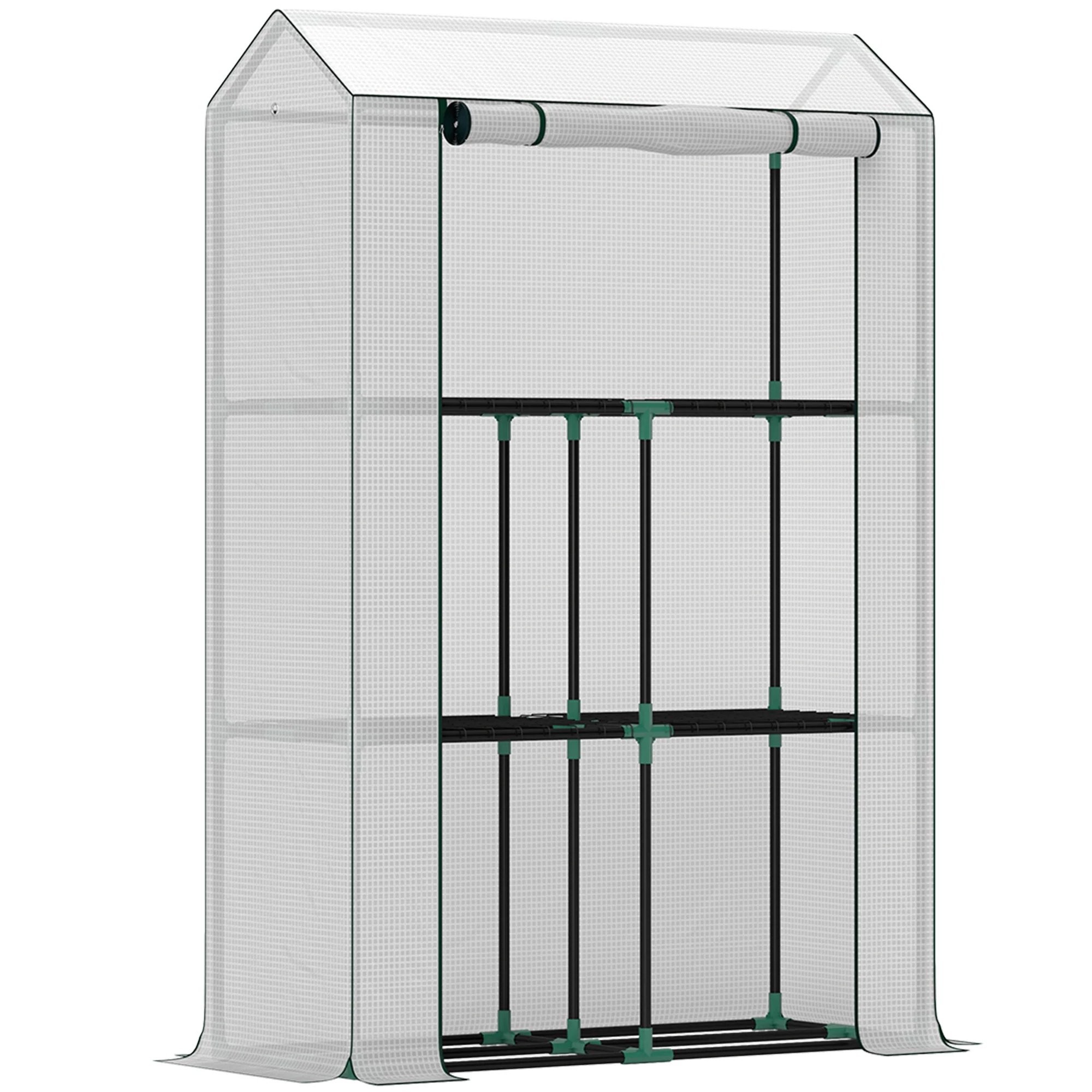 3 Tier Mini Greenhouse with Reinforced PE Cover & Roll-Up Door, 100 x 40x 150cm, White - Image 12