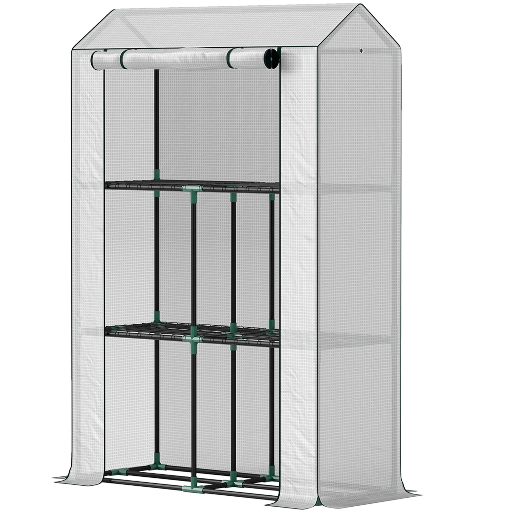 3 Tier Mini Greenhouse with Reinforced PE Cover & Roll-Up Door, 100 x 40x 150cm, White - Image 2