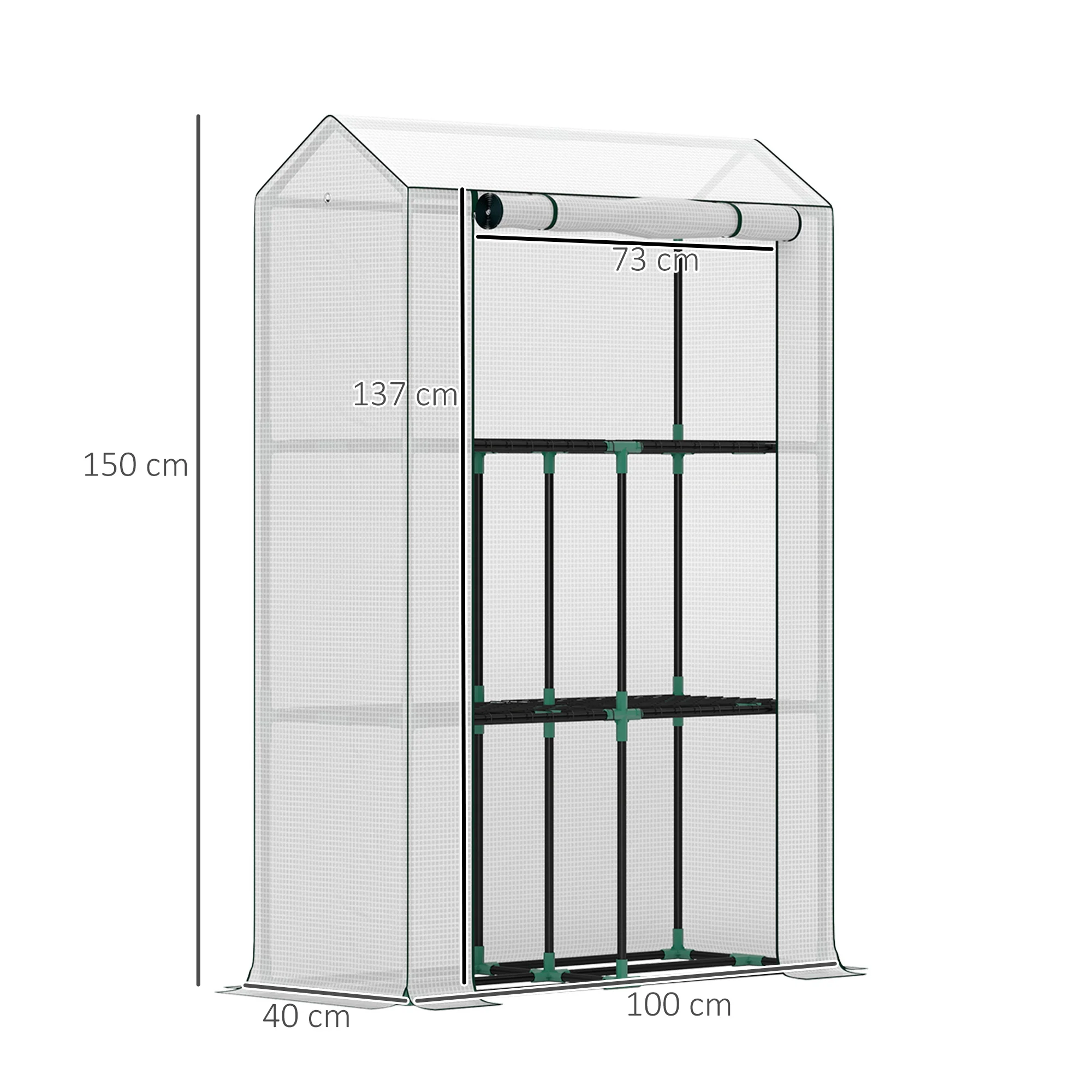 3 Tier Mini Greenhouse with Reinforced PE Cover & Roll-Up Door, 100 x 40x 150cm, White - Image 5