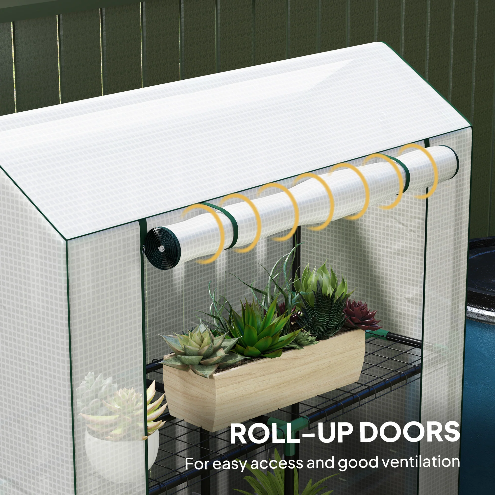 3 Tier Mini Greenhouse with Reinforced PE Cover & Roll-Up Door, 100 x 40x 150cm, White - Image 6
