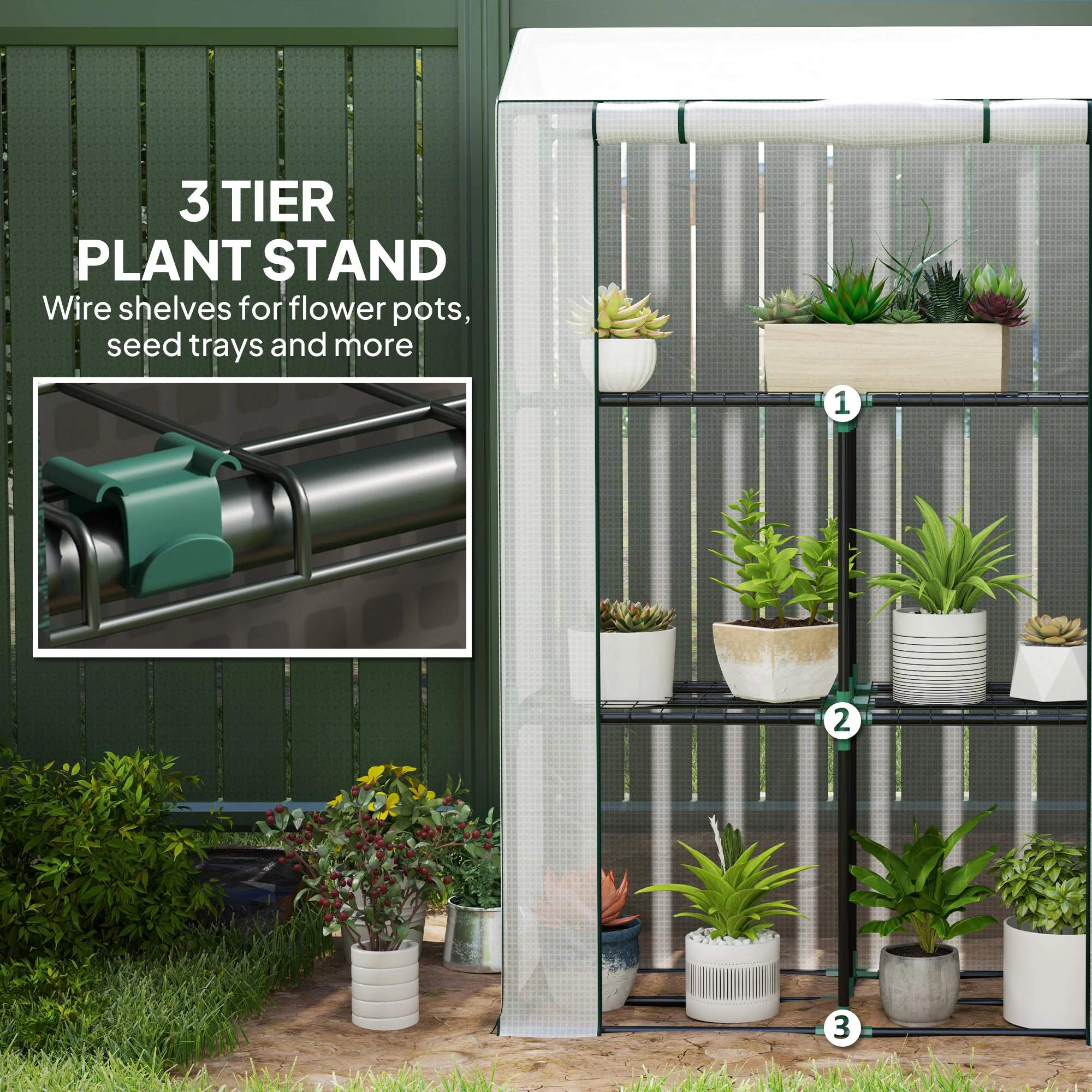 3 Tier Mini Greenhouse with Reinforced PE Cover & Roll-Up Door, 100 x 40x 150cm, White - Image 8