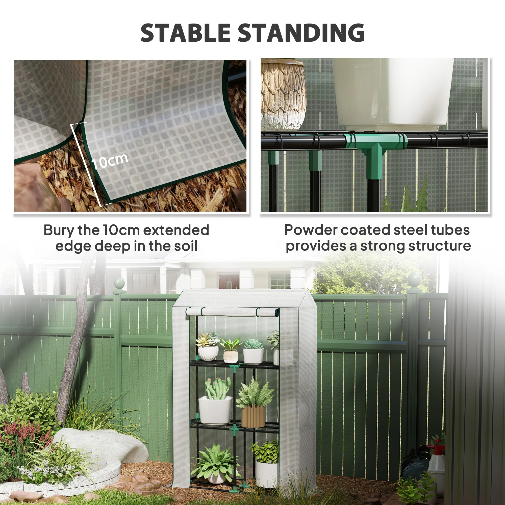 3 Tier Mini Greenhouse with Reinforced PE Cover & Roll-Up Door, 100 x 40x 150cm, White - Image 9