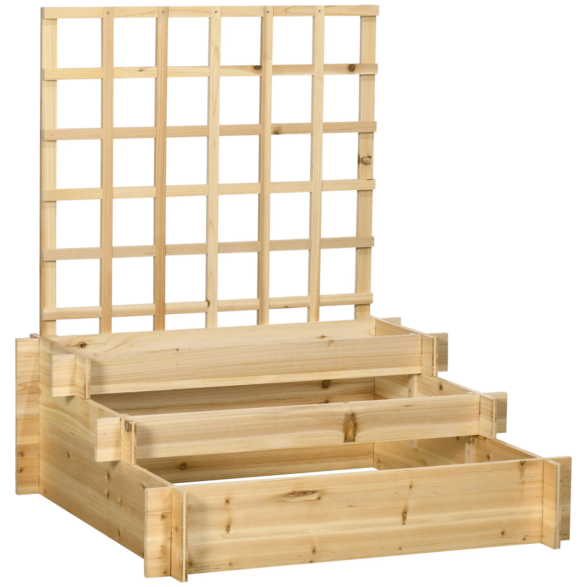 3 Tier Planters with Trellis for Vine Climbing, Wooden Raised Beds for Garden Patio, Outdoor Planter Box for Vegetables, Flowers, Herbs, Natural Tone - Image 12