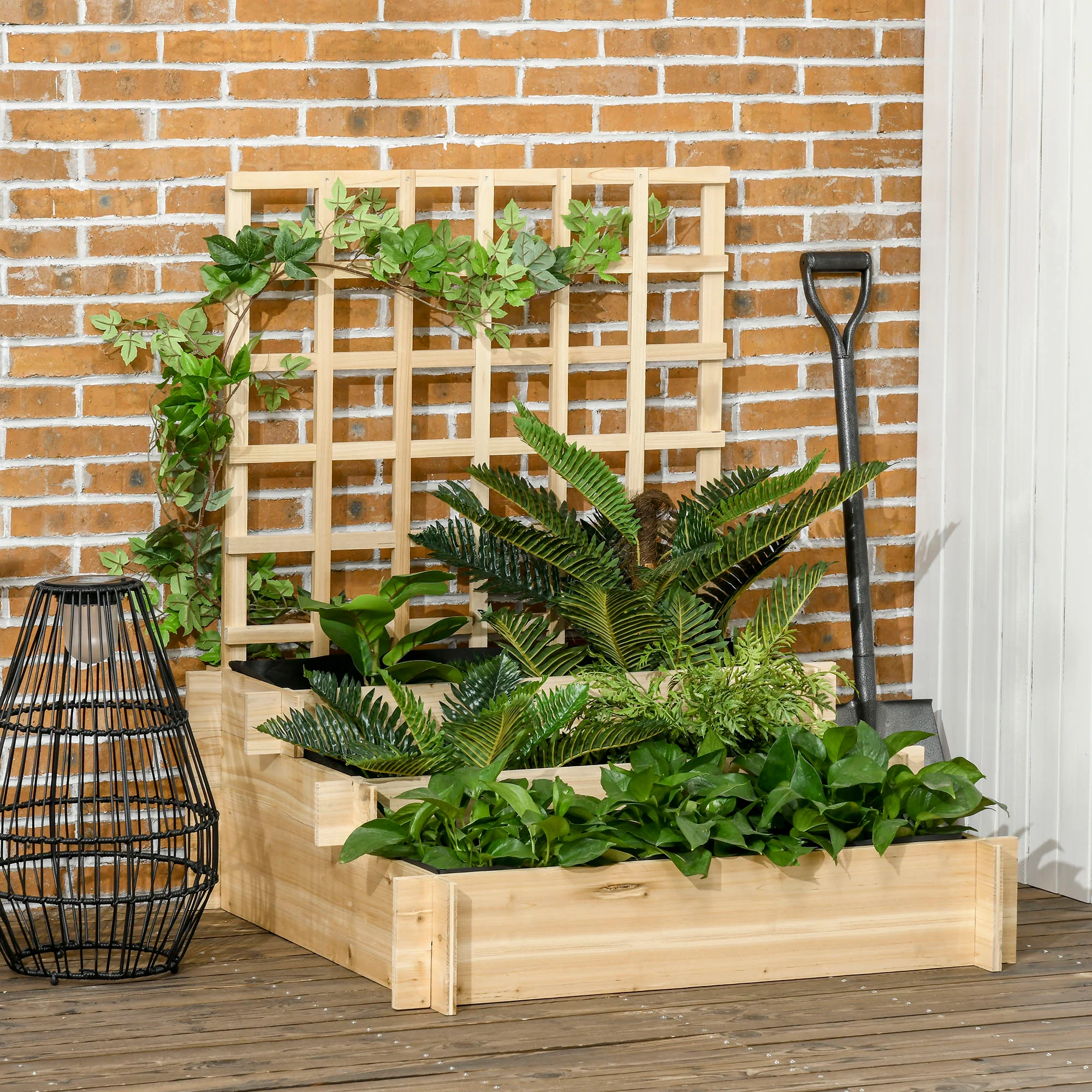 3 Tier Planters with Trellis for Vine Climbing, Wooden Raised Beds for Garden Patio, Outdoor Planter Box for Vegetables, Flowers, Herbs, Natural Tone - Image 3