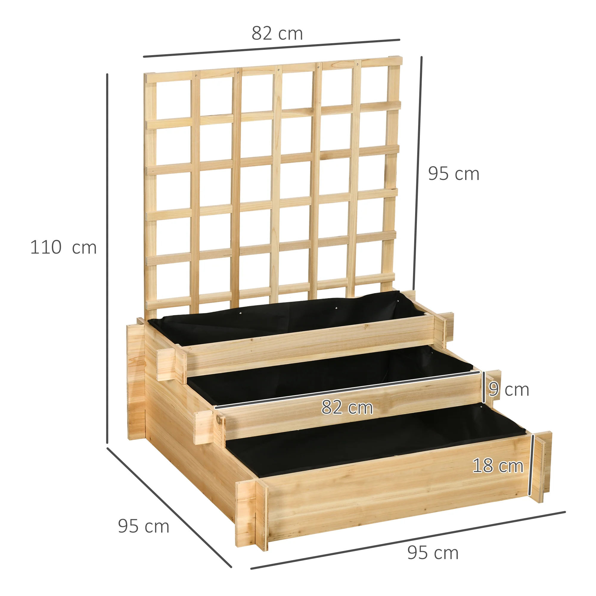 3 Tier Planters with Trellis for Vine Climbing, Wooden Raised Beds for Garden Patio, Outdoor Planter Box for Vegetables, Flowers, Herbs, Natural Tone - Image 5