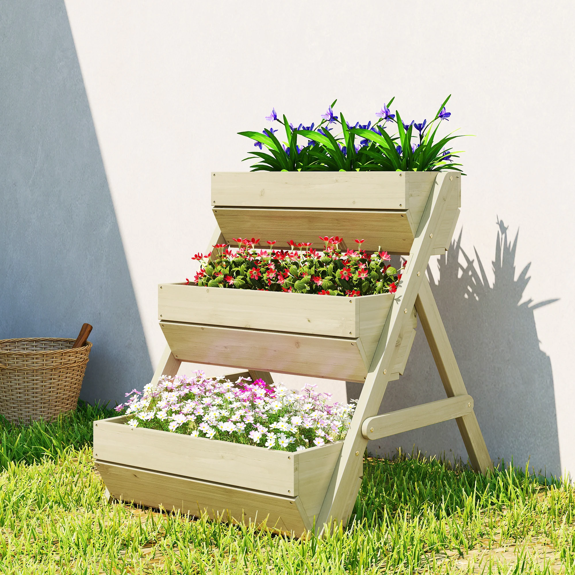 26" x 30" x 30" 3-Tier Wooden Raised Garden Bed, Light Green - Image 3
