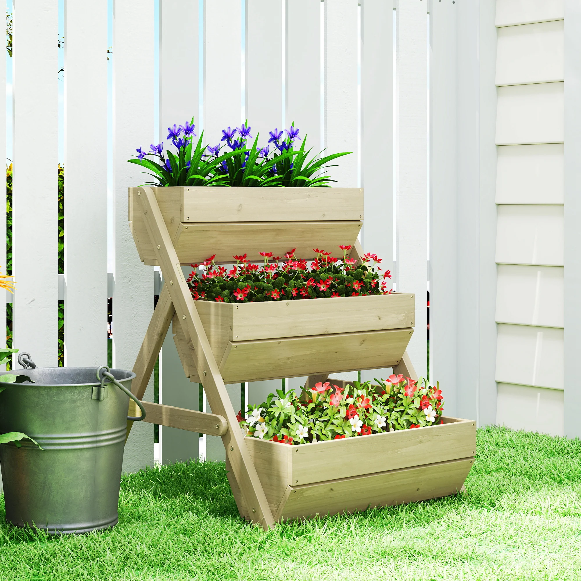 26" x 30" x 30" 3-Tier Wooden Raised Garden Bed, Light Green - Image 4