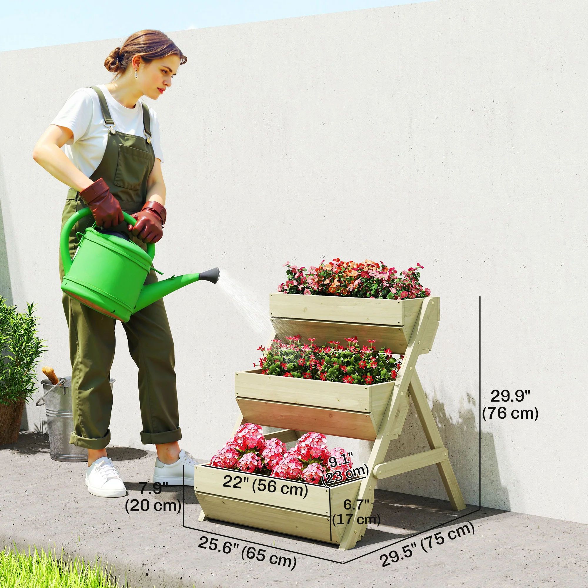 26" x 30" x 30" 3-Tier Wooden Raised Garden Bed, Light Green - Image 5