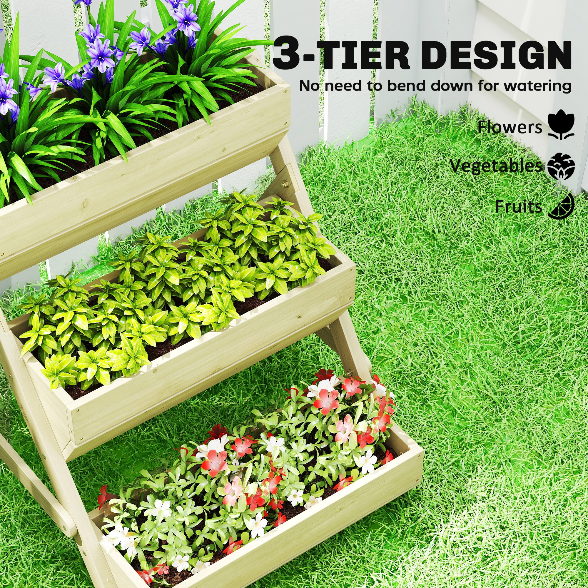 26" x 30" x 30" 3-Tier Wooden Raised Garden Bed, Light Green - Image 6