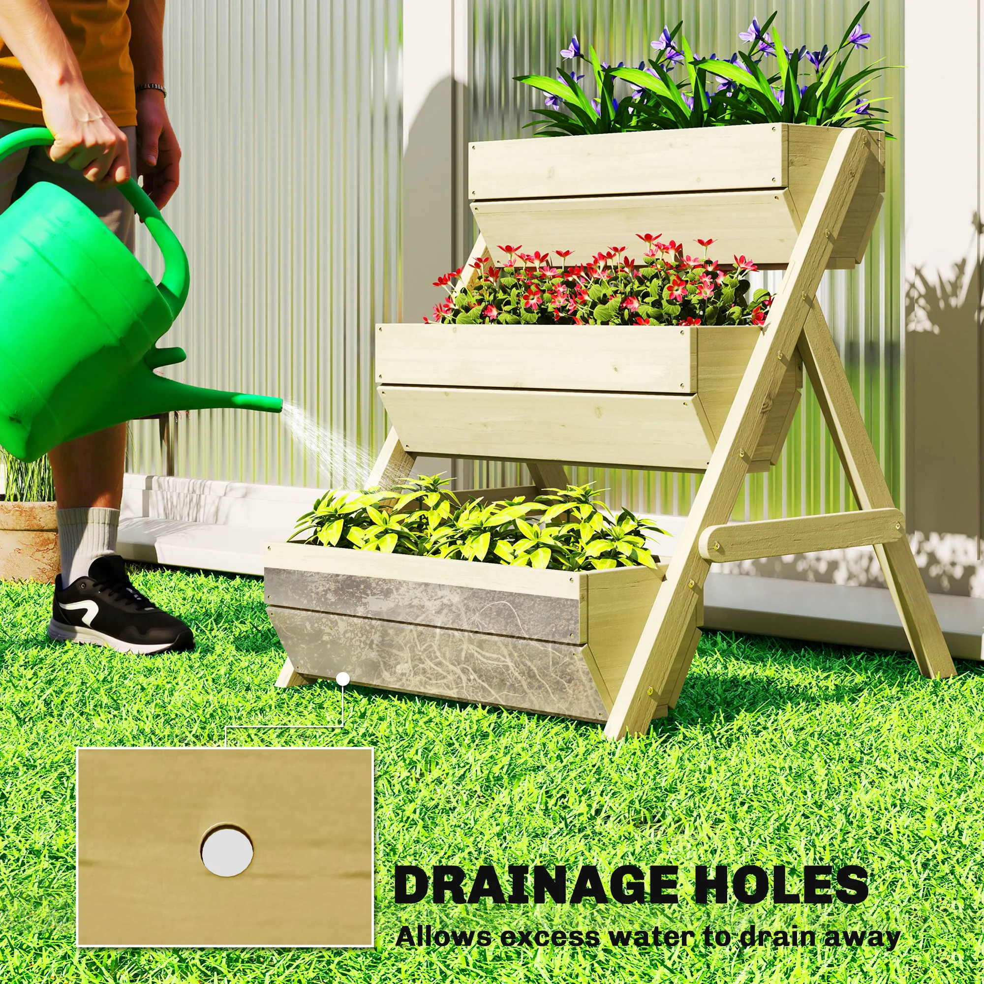 26" x 30" x 30" 3-Tier Wooden Raised Garden Bed, Light Green - Image 7