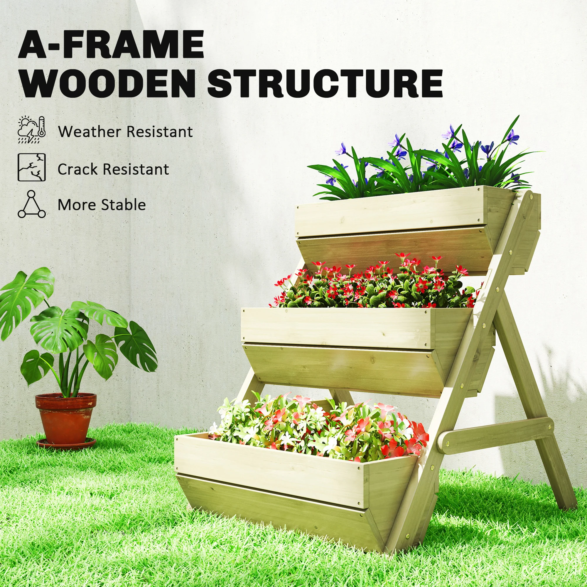 26" x 30" x 30" 3-Tier Wooden Raised Garden Bed, Light Green - Image 8