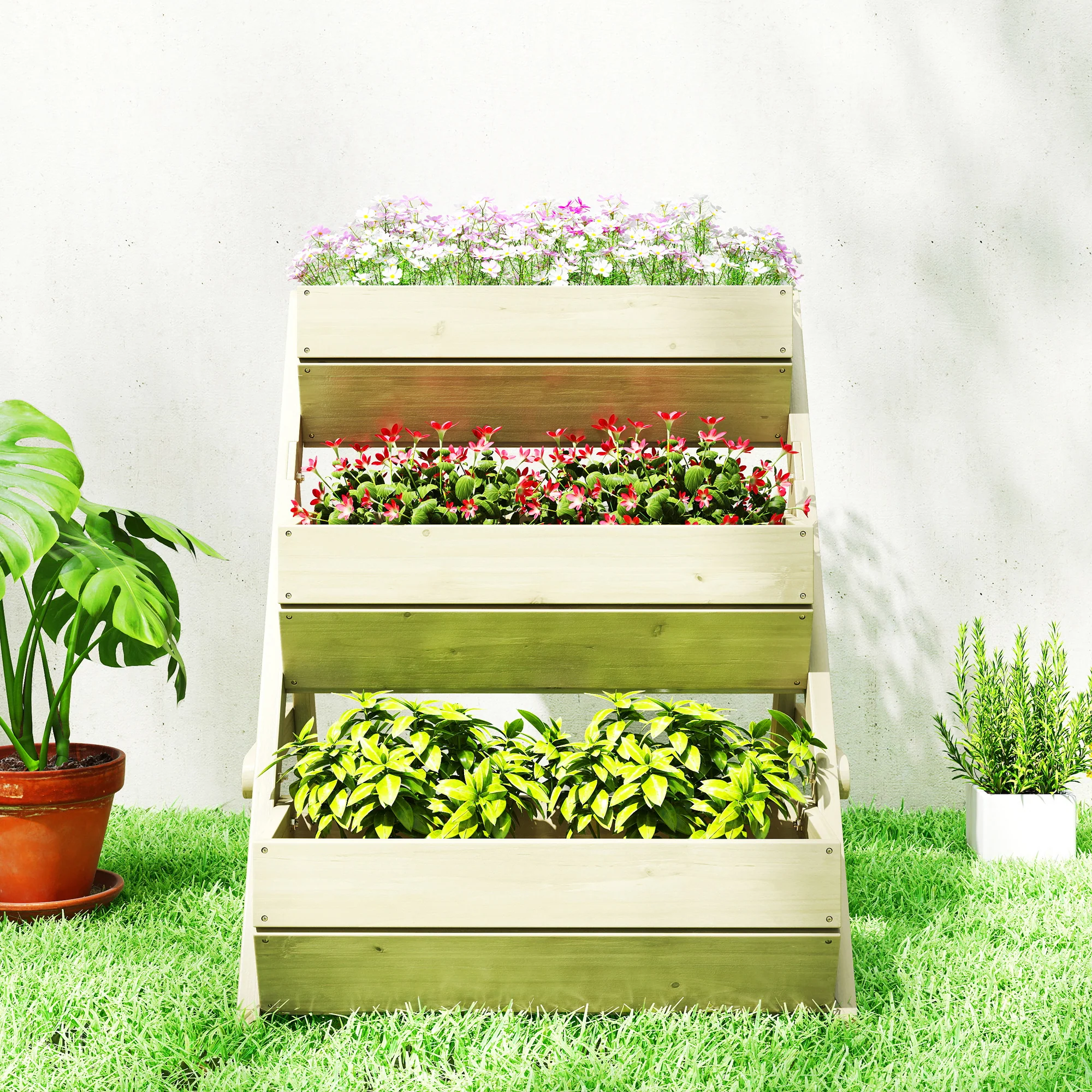 26" x 30" x 30" 3-Tier Wooden Raised Garden Bed, Light Green - Image 9