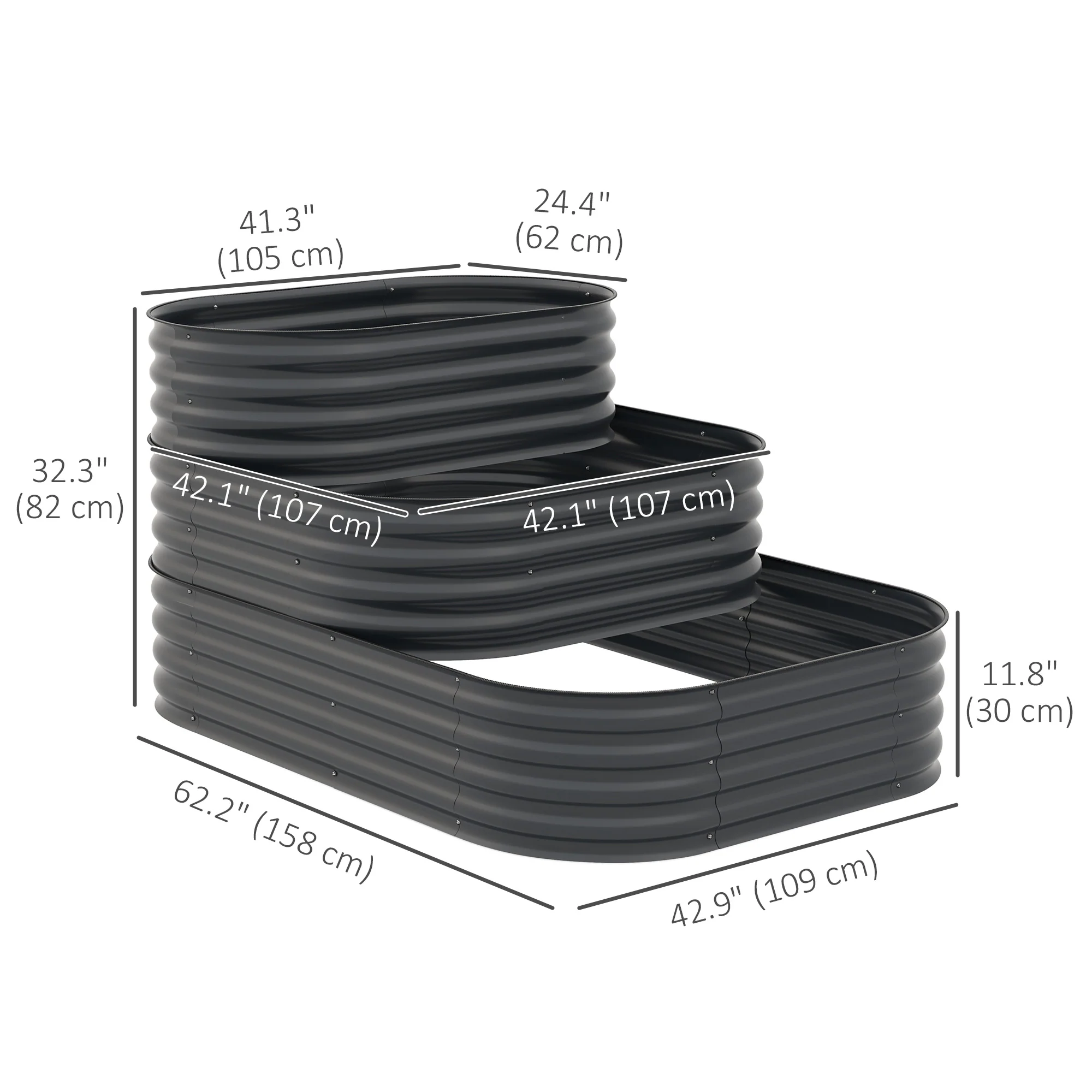 3-Tier Galvanized Raised Garden Bed with Safety Edging, 5.2' x 3.6' x 2.7', Dark Grey - Image 5