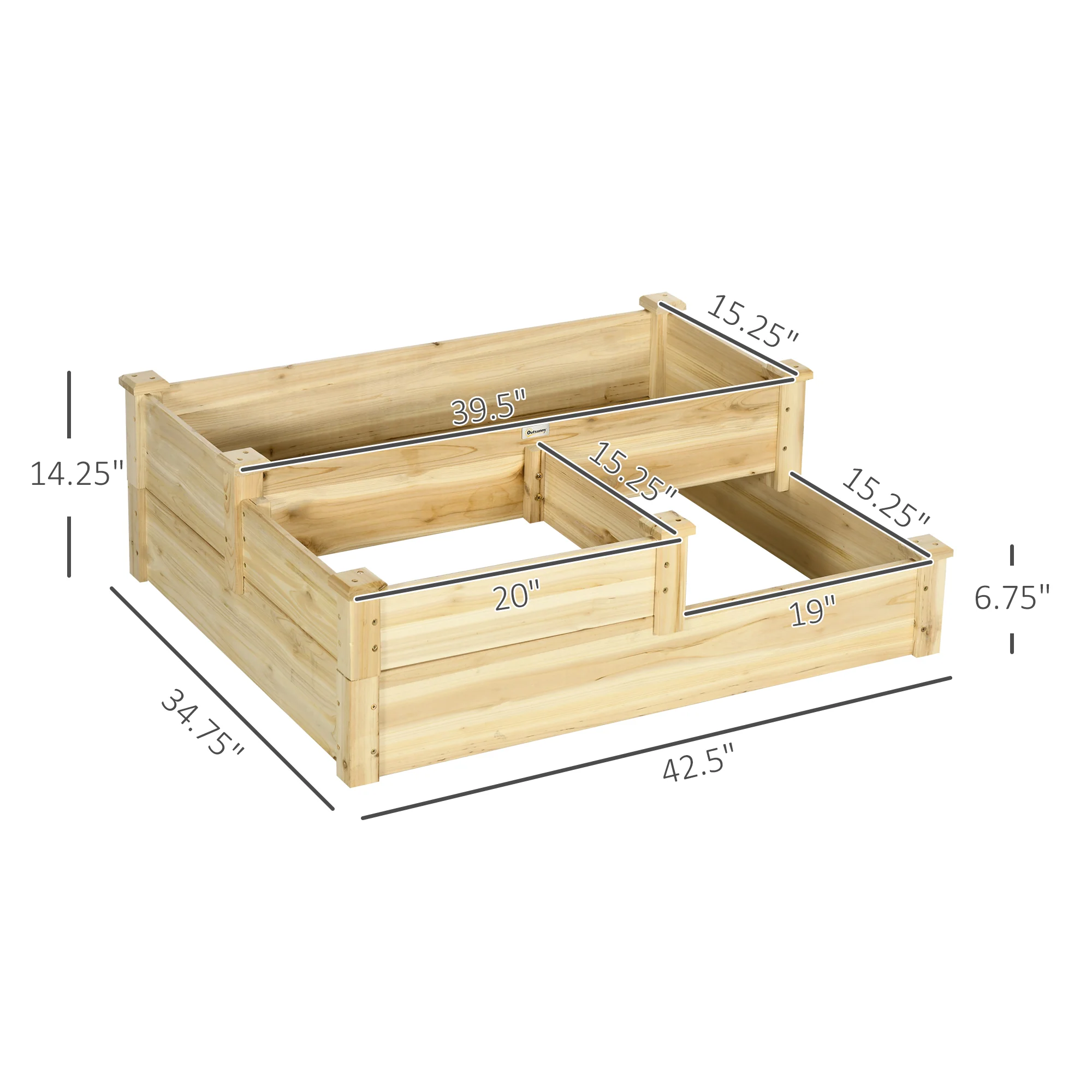 3-Tier Raised Garden Bed, 42.5" x 34.75" x 14.25", Natural - Image 5