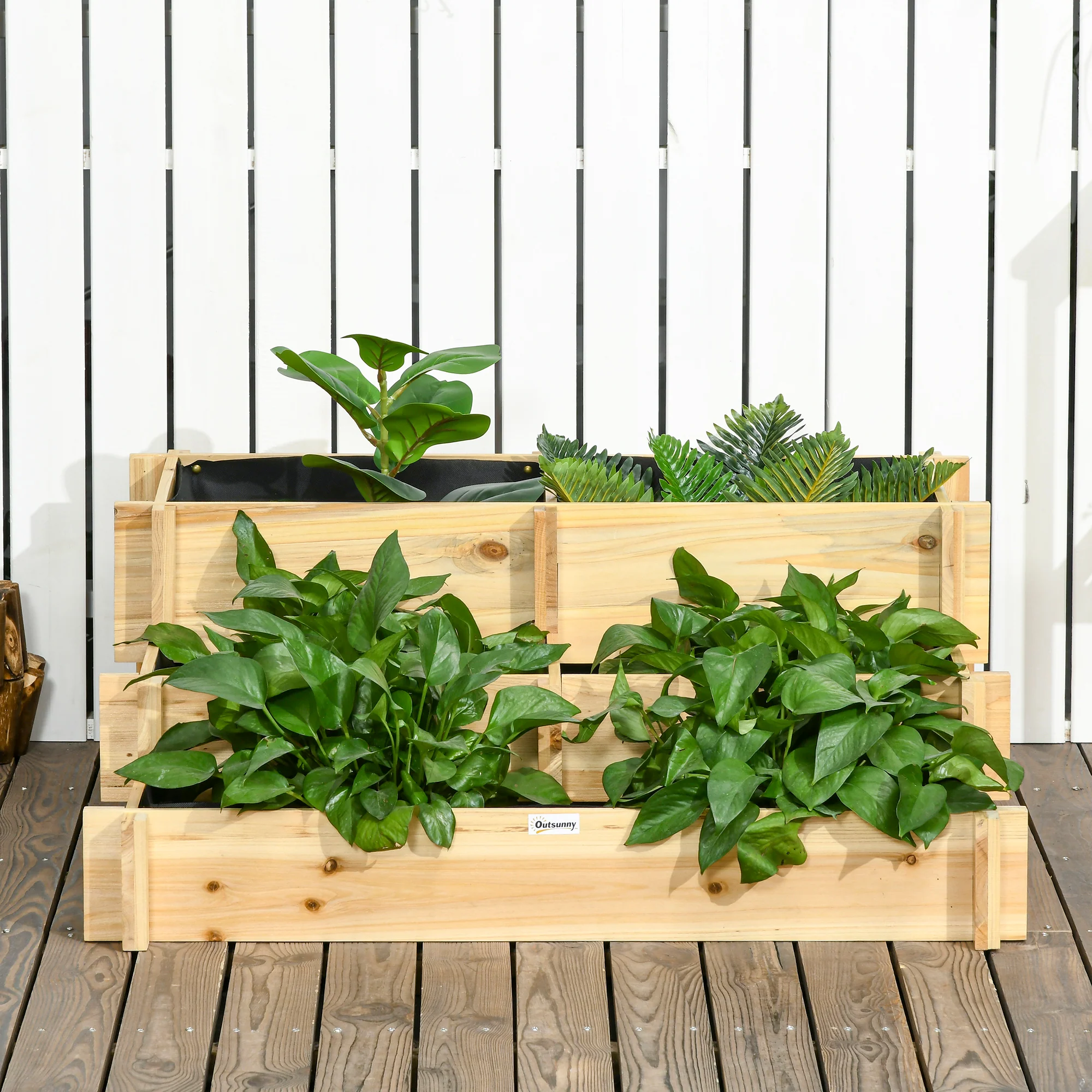 3-Tier Raised Garden Bed with 5 Compartments, 37" x 37" x 14", Natural - Image 10