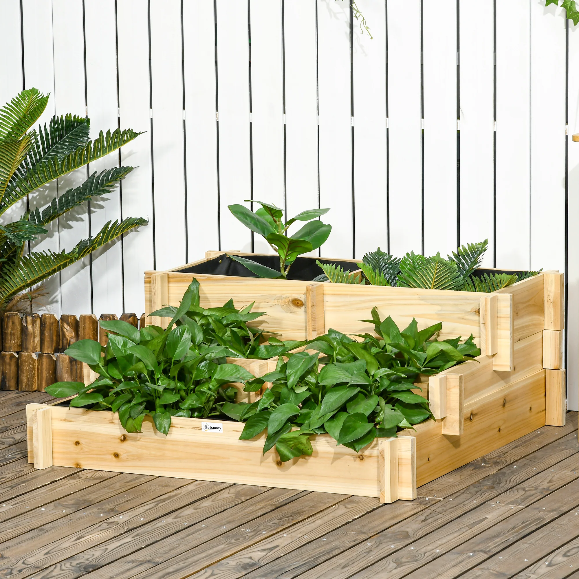 3-Tier Raised Garden Bed with 5 Compartments, 37" x 37" x 14", Natural - Image 11