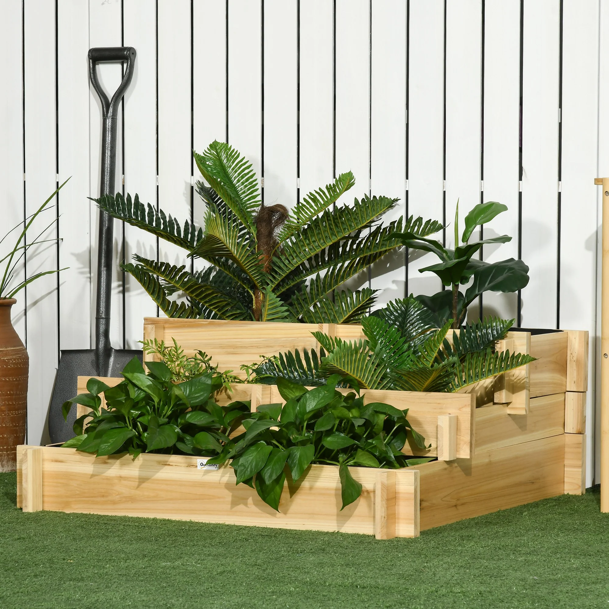 3-Tier Raised Garden Bed with 5 Compartments, 37" x 37" x 14", Natural - Image 4