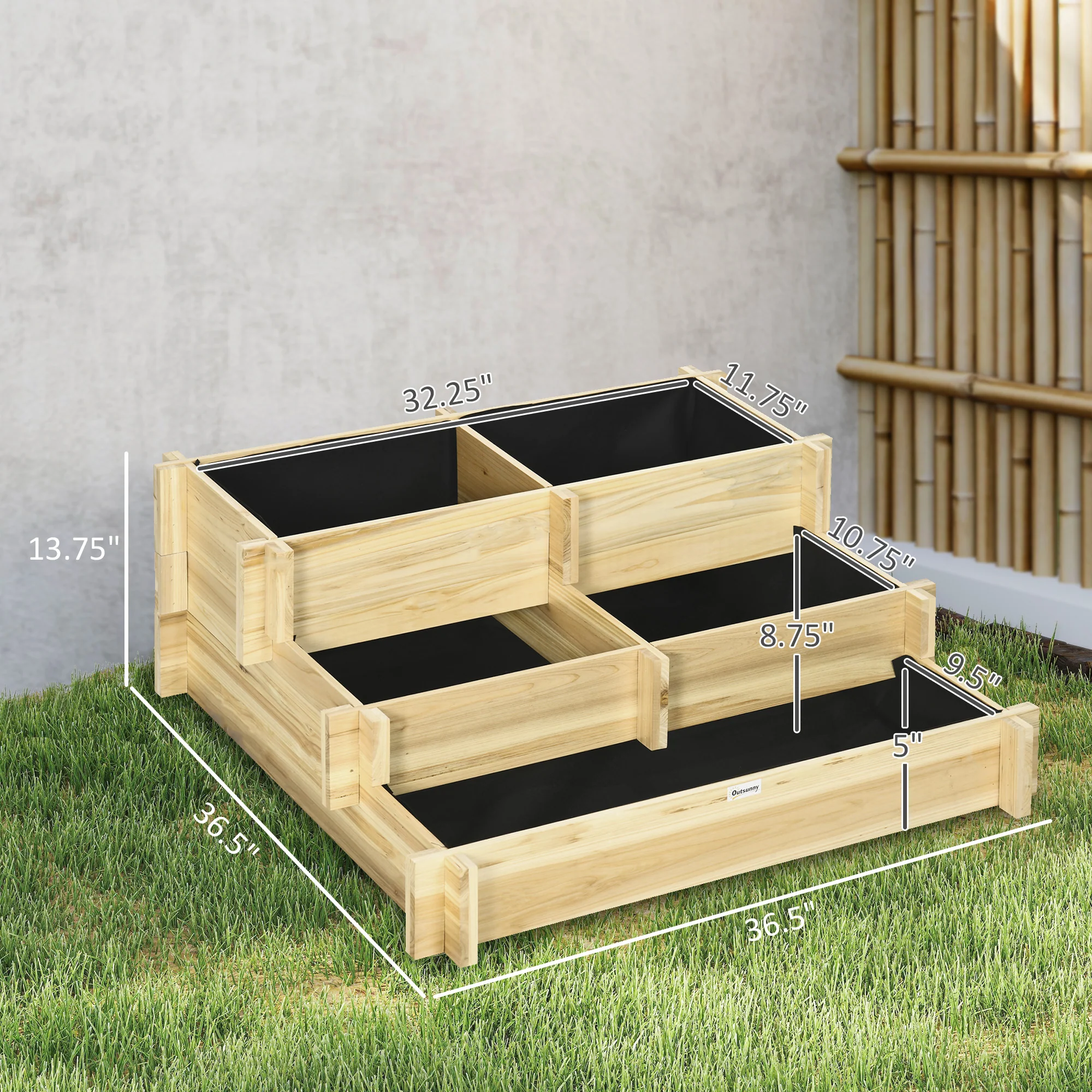 3-Tier Raised Garden Bed with 5 Compartments, 37" x 37" x 14", Natural - Image 5
