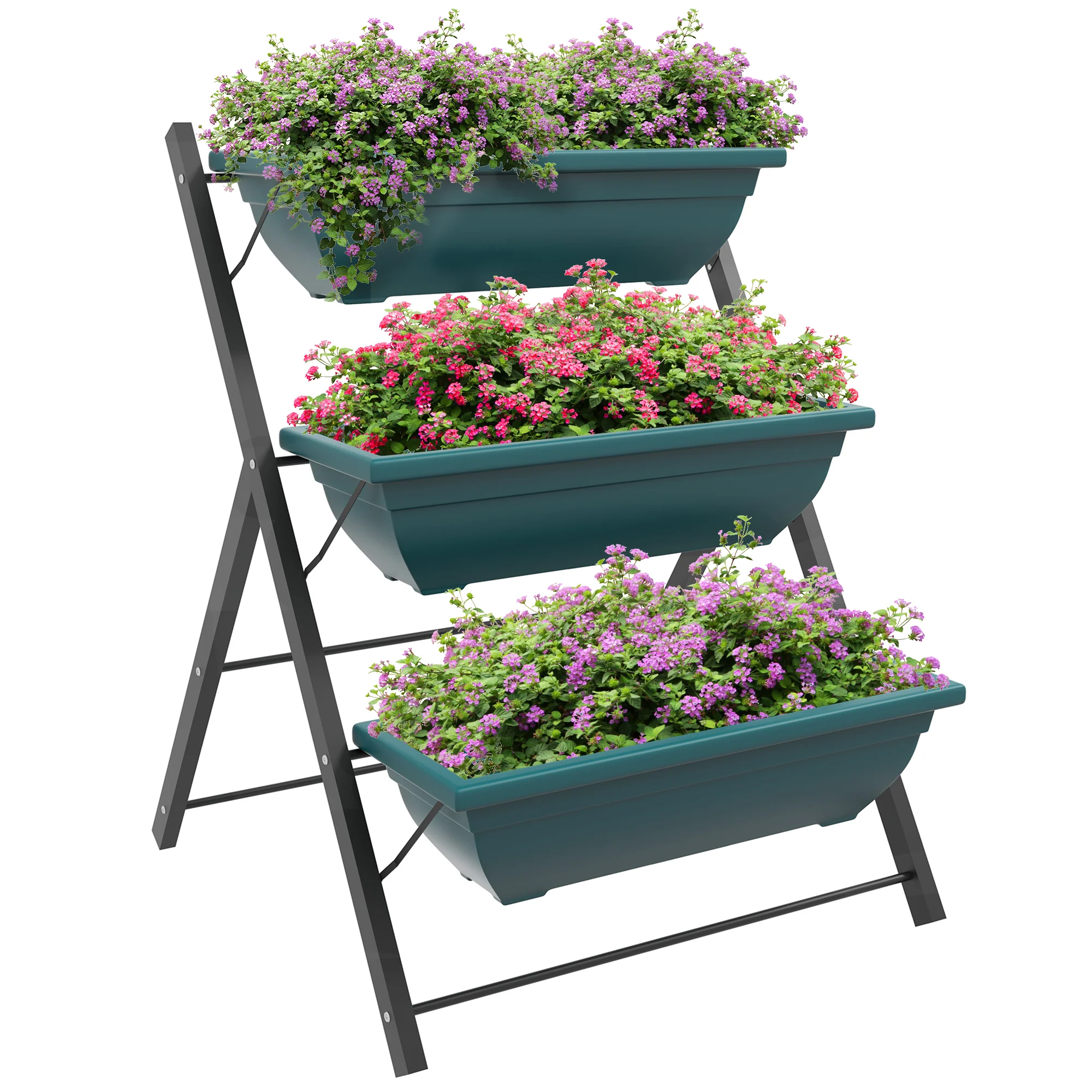 3-Tier Vertical Garden Bed with 3 Planters and Drainage Holes, Green